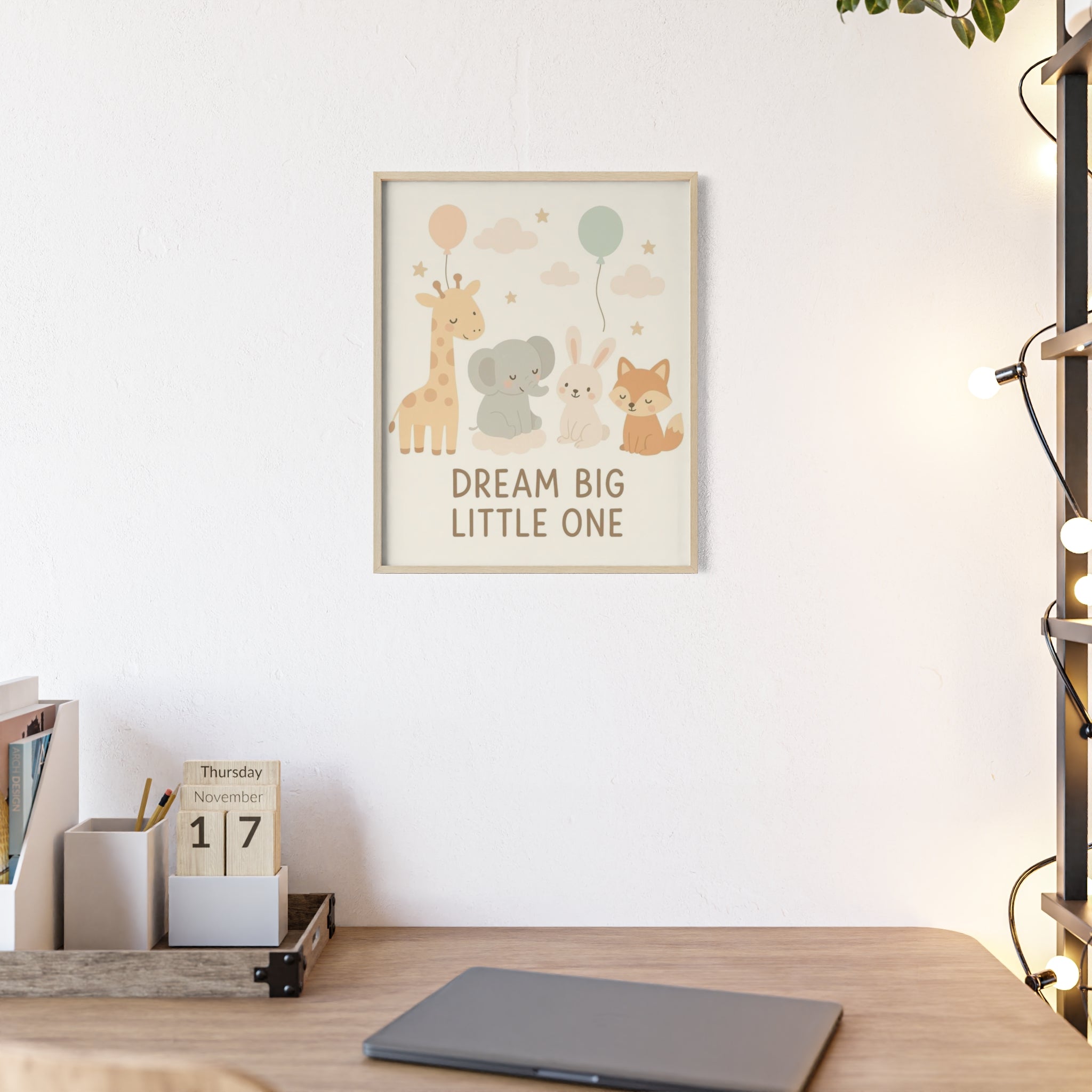 Dream Big Little One Nursery Poster — Woodland Animals Framed Wall Art