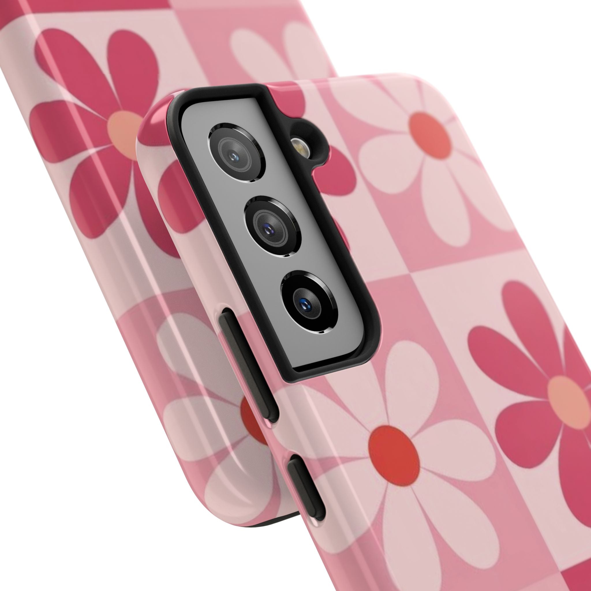 Pink Retro Daisy Phone Case — Tough Shockproof Floral iPhone Cover