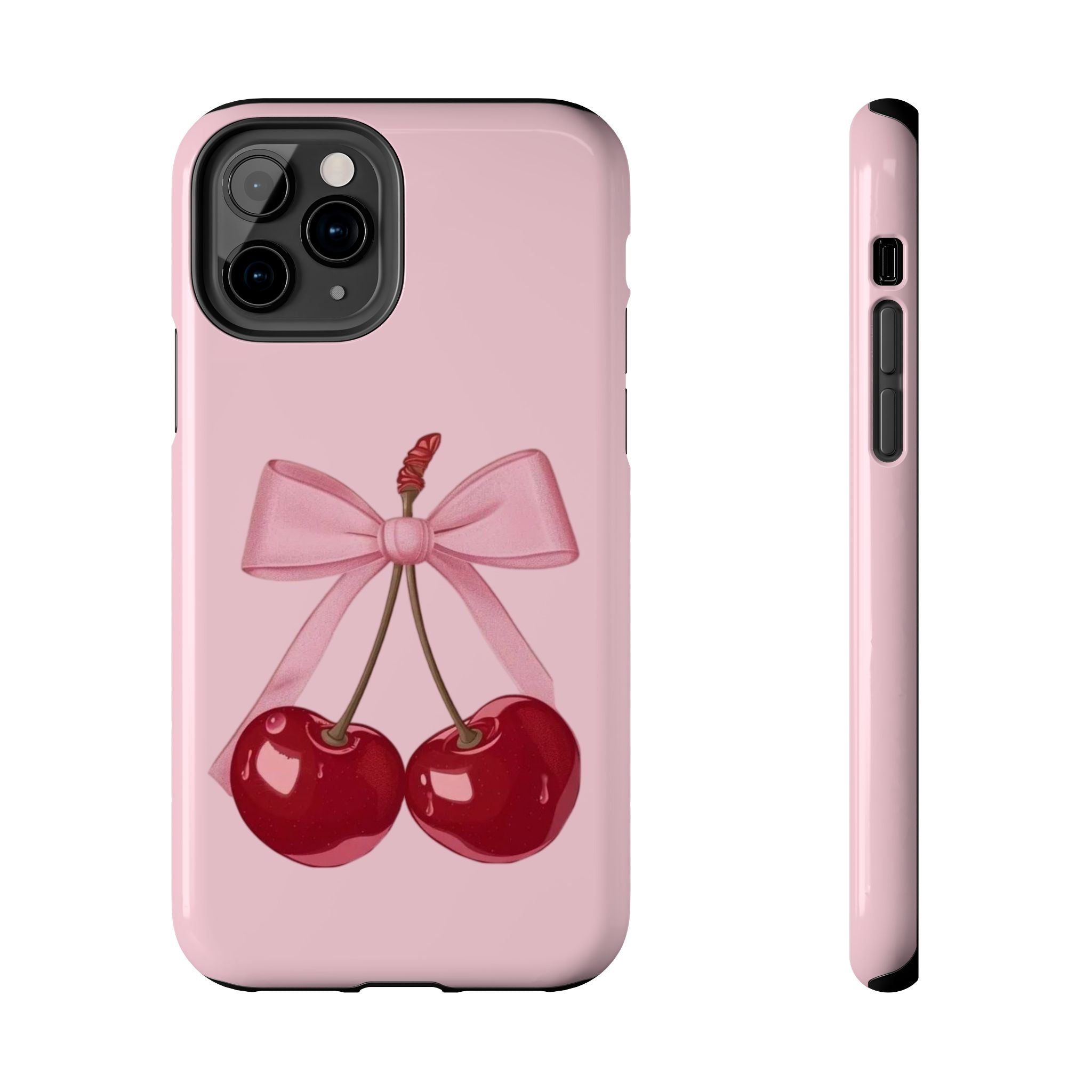 Pink Cherry Tough Phone Case — Cute Bow Cherry Protective Phone Cover