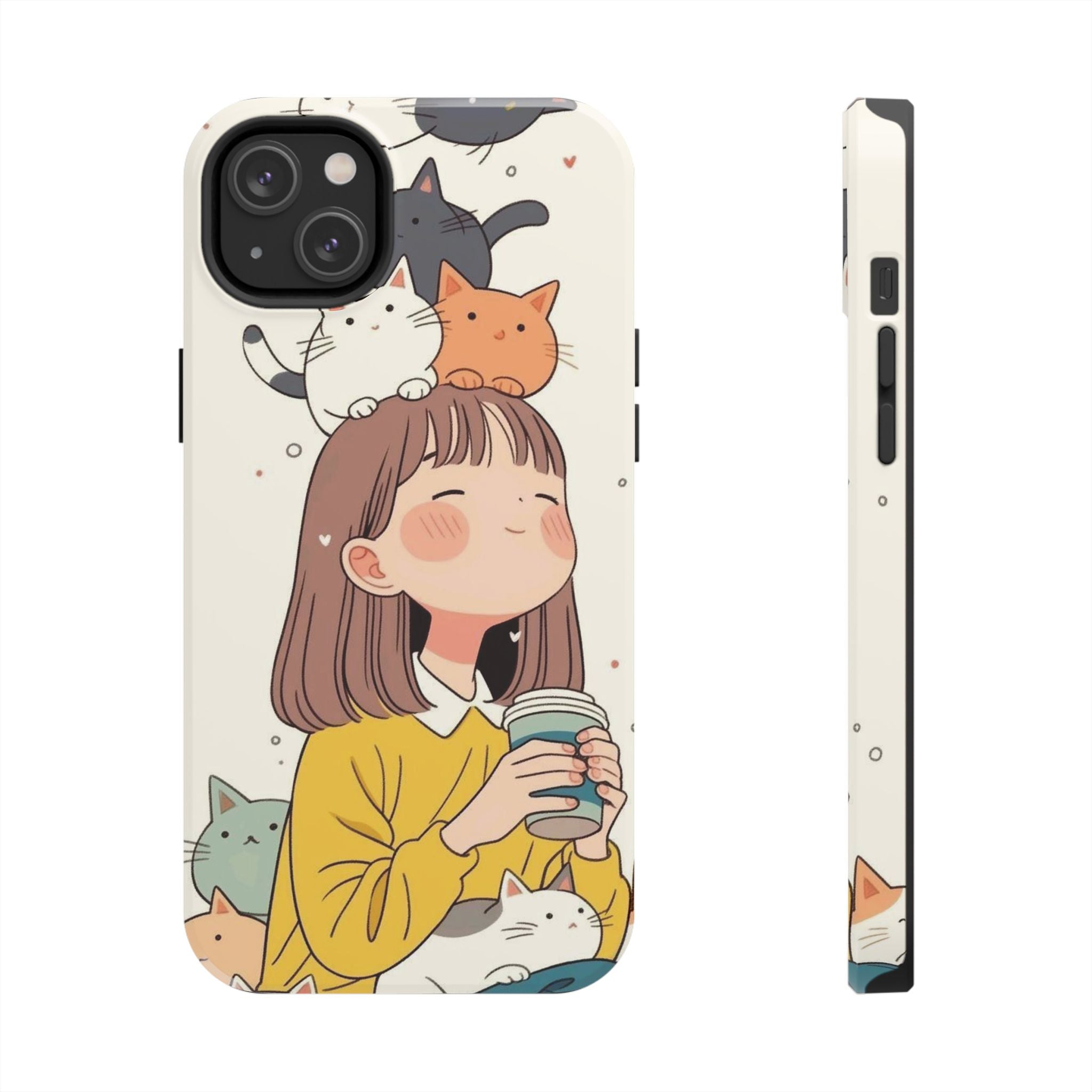 Girl with Cats Phone Case | Cute Cat Stack Illustration
