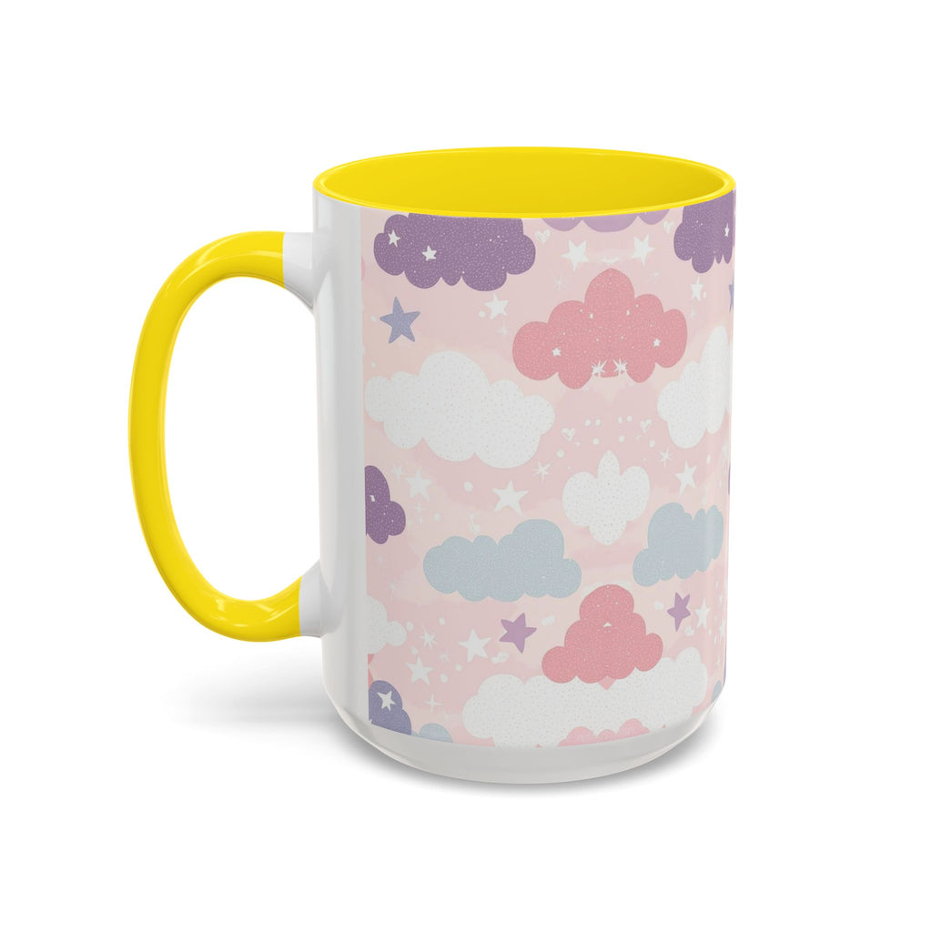 Pastel Cloud Pattern Coffee Mug | Cute Stars and Clouds Design