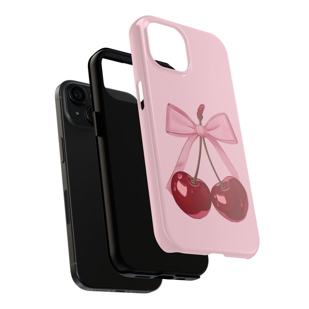 Pink Cherry Tough Phone Case — Cute Bow Cherry Protective Phone Cover