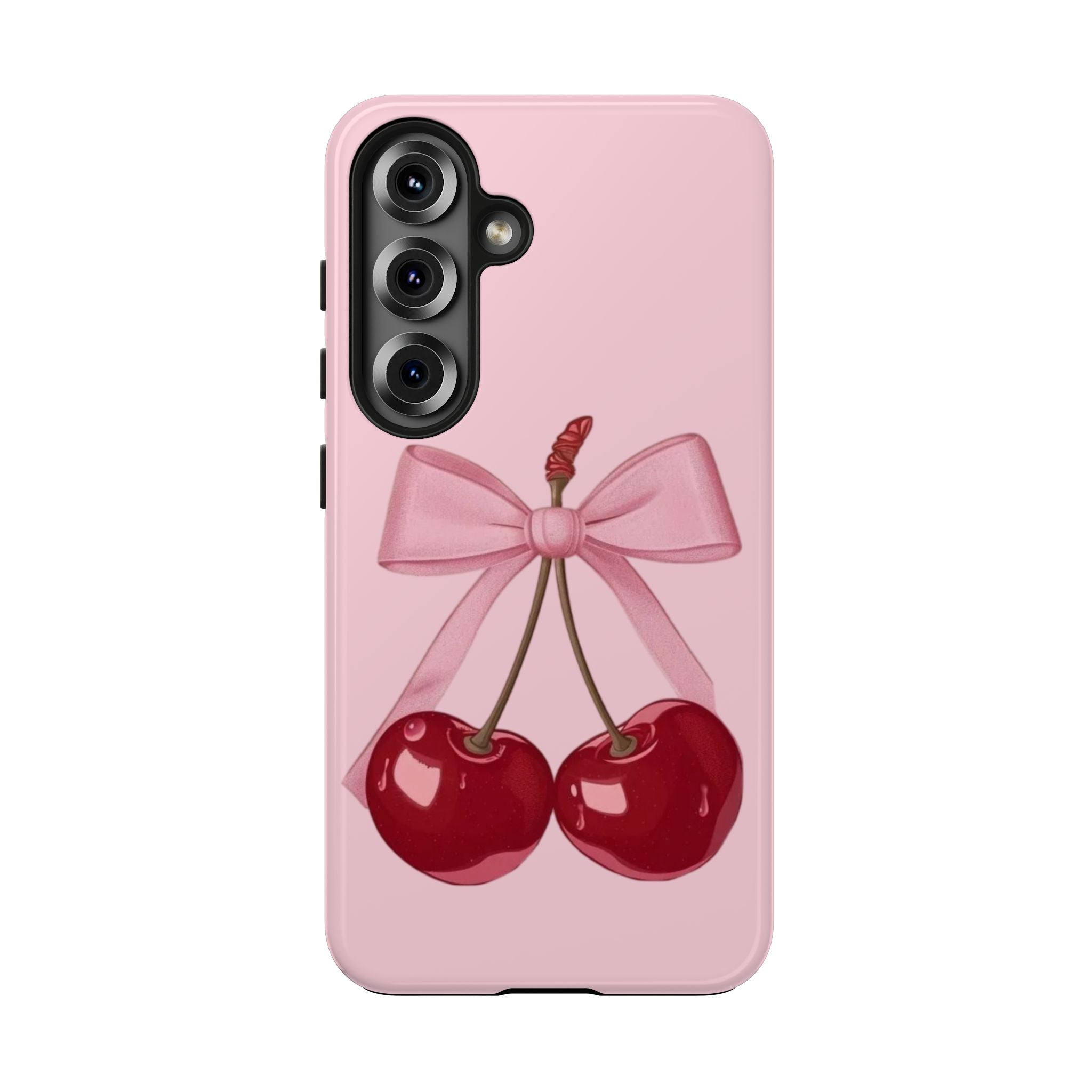 Pink Cherry Tough Phone Case — Cute Bow Cherry Protective Phone Cover