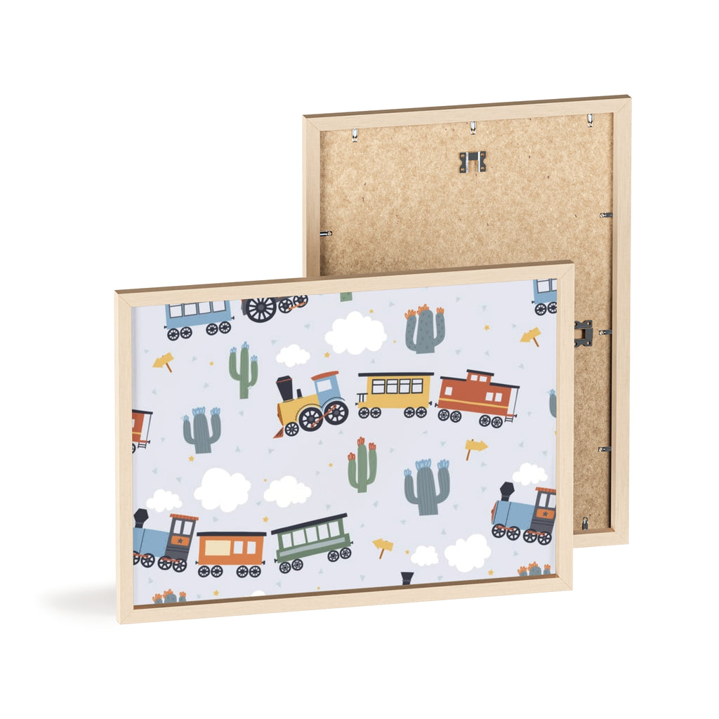 Kids' Train Poster with Wooden Frame — Nursery Wall Art, Playroom Decor