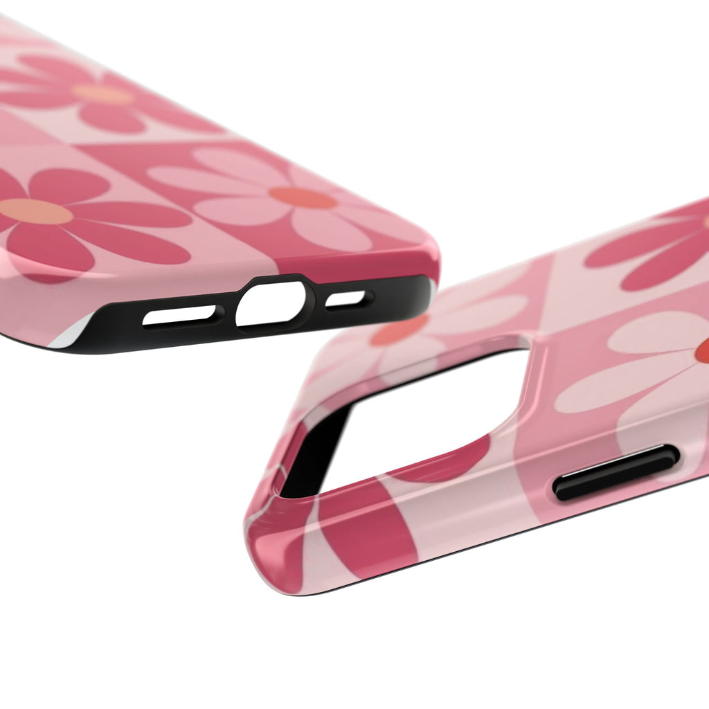 Pink Retro Daisy Phone Case — Tough Shockproof Floral iPhone Cover