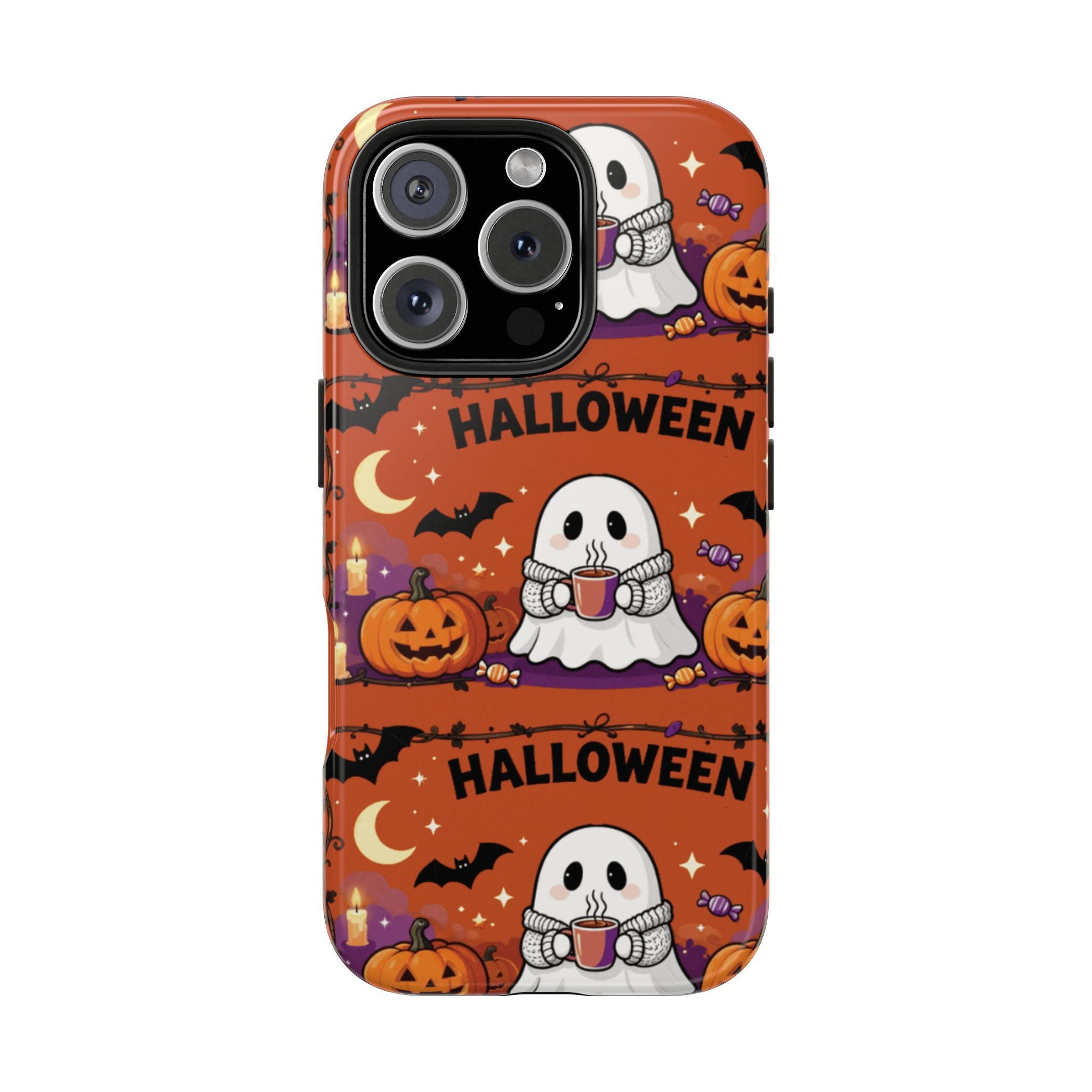 Halloween Ghost Pattern Tough Phone Case — Cute Pumpkin & Candy Halloween Phone Cover