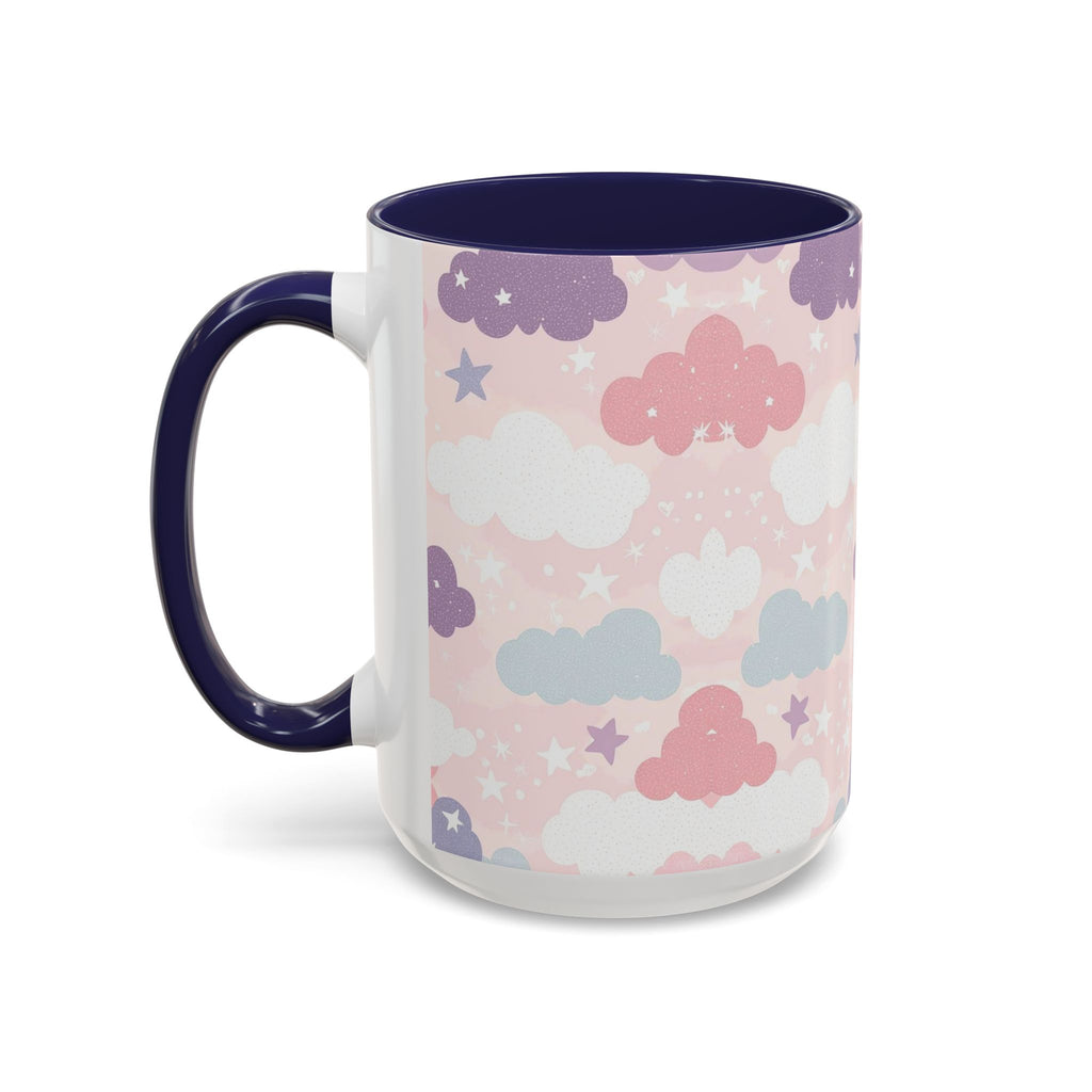 Pastel Cloud Pattern Coffee Mug | Cute Stars and Clouds Design