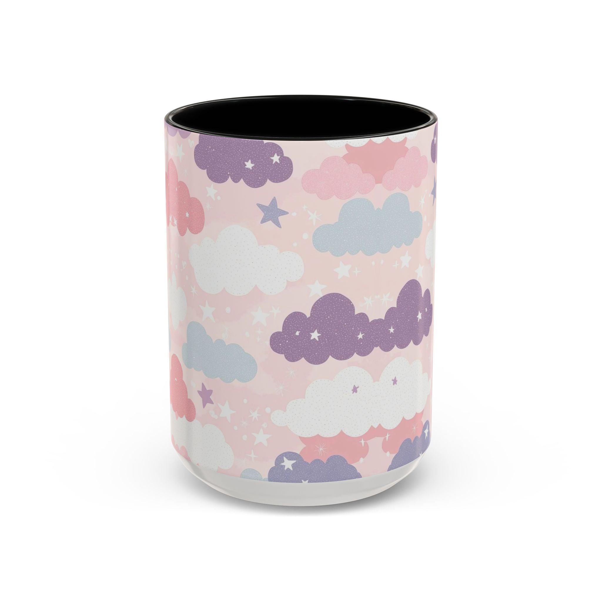 Pastel Cloud Pattern Coffee Mug | Cute Stars and Clouds Design