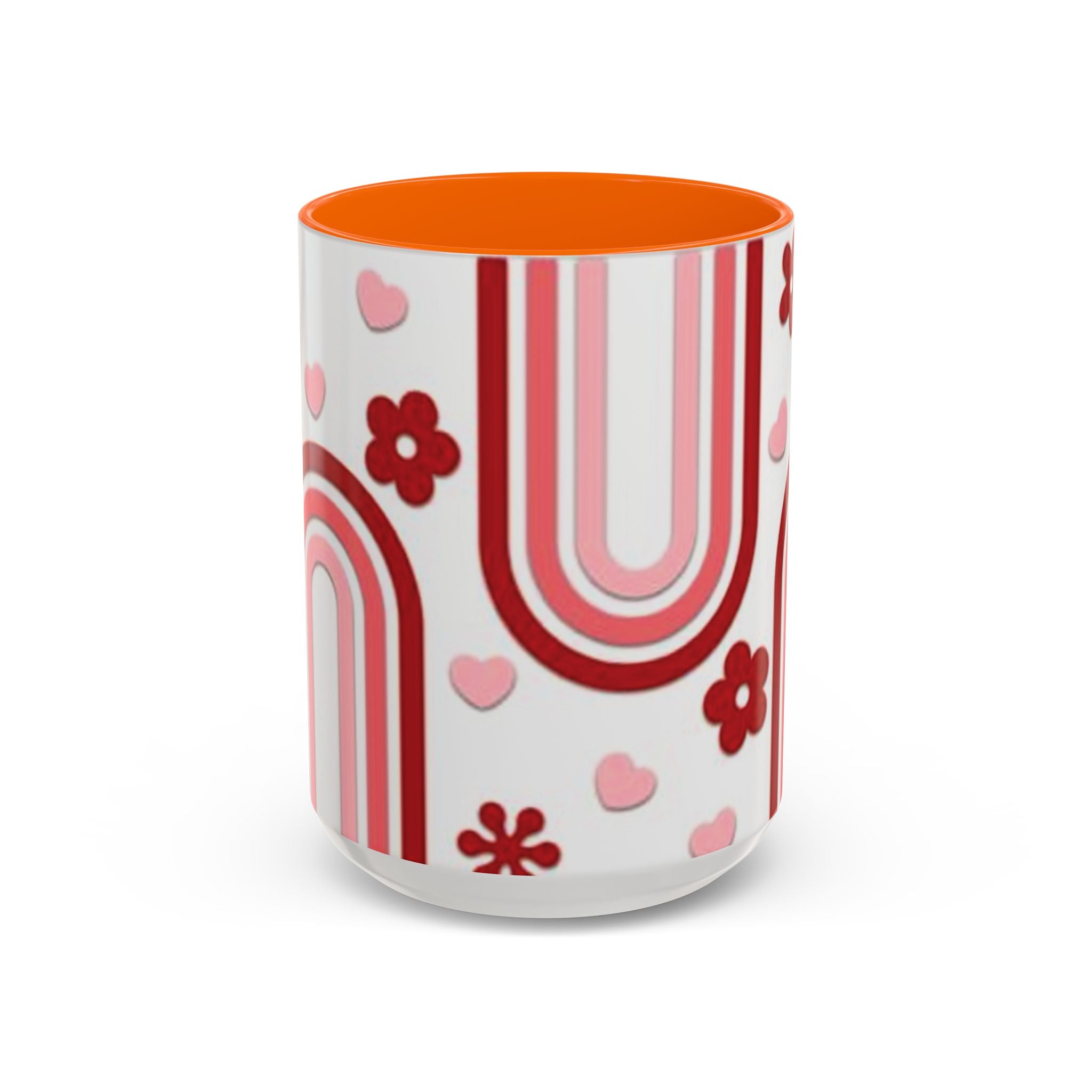 Retro Pink Rainbow Hearts and Flowers Accent Mug | 11oz or 15oz