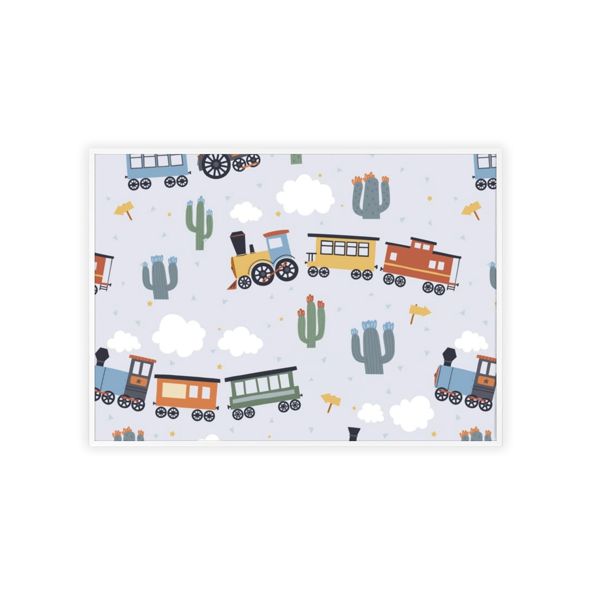 Kids' Train Poster with Wooden Frame — Nursery Wall Art, Playroom Decor