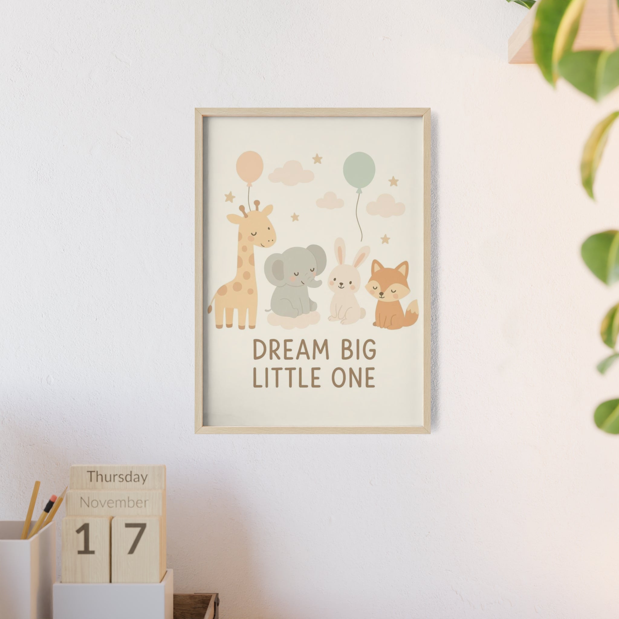 Dream Big Little One Nursery Poster — Woodland Animals Framed Wall Art