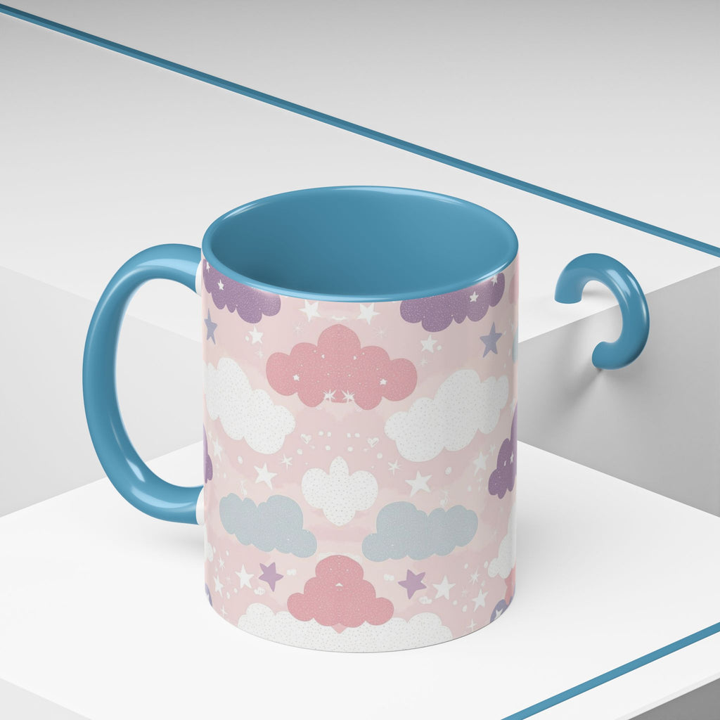 Pastel Cloud Pattern Coffee Mug | Cute Stars and Clouds Design