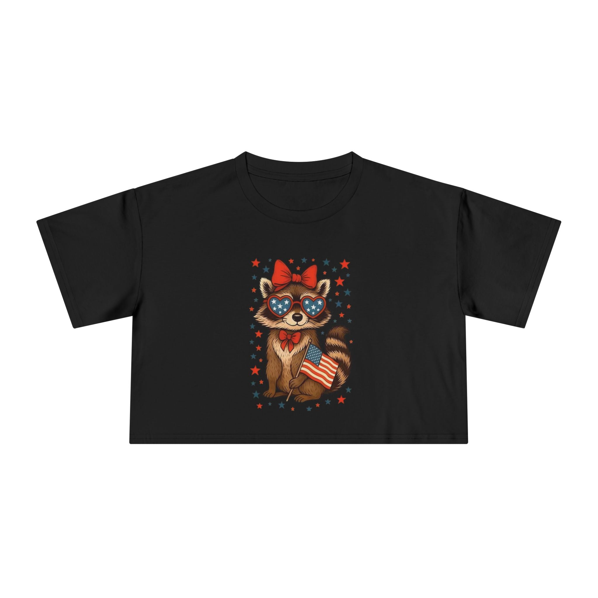 Patriotic Raccoon Heart Crop Tee | 4th of July Stars & Stripes