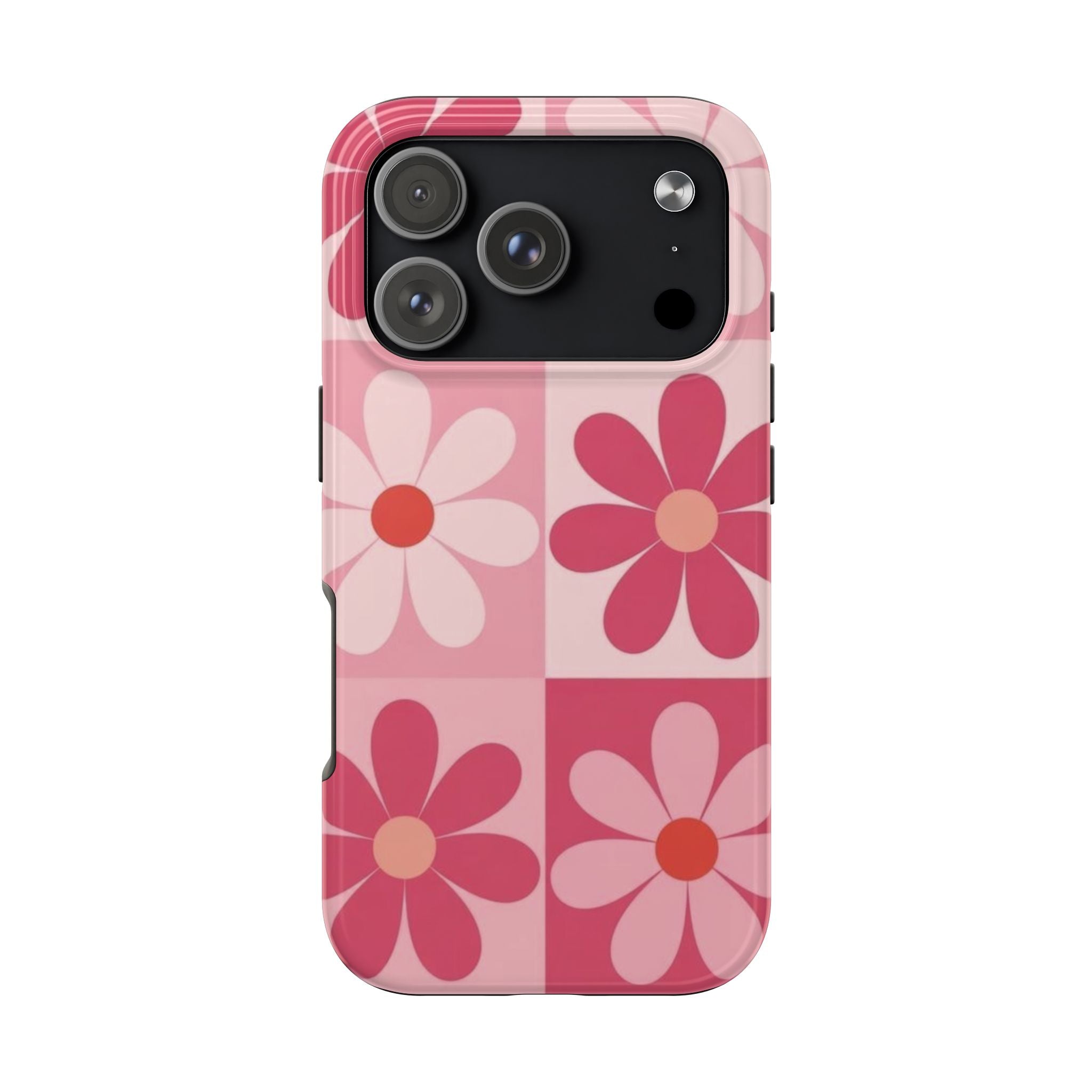 Pink Retro Daisy Phone Case — Tough Shockproof Floral iPhone Cover