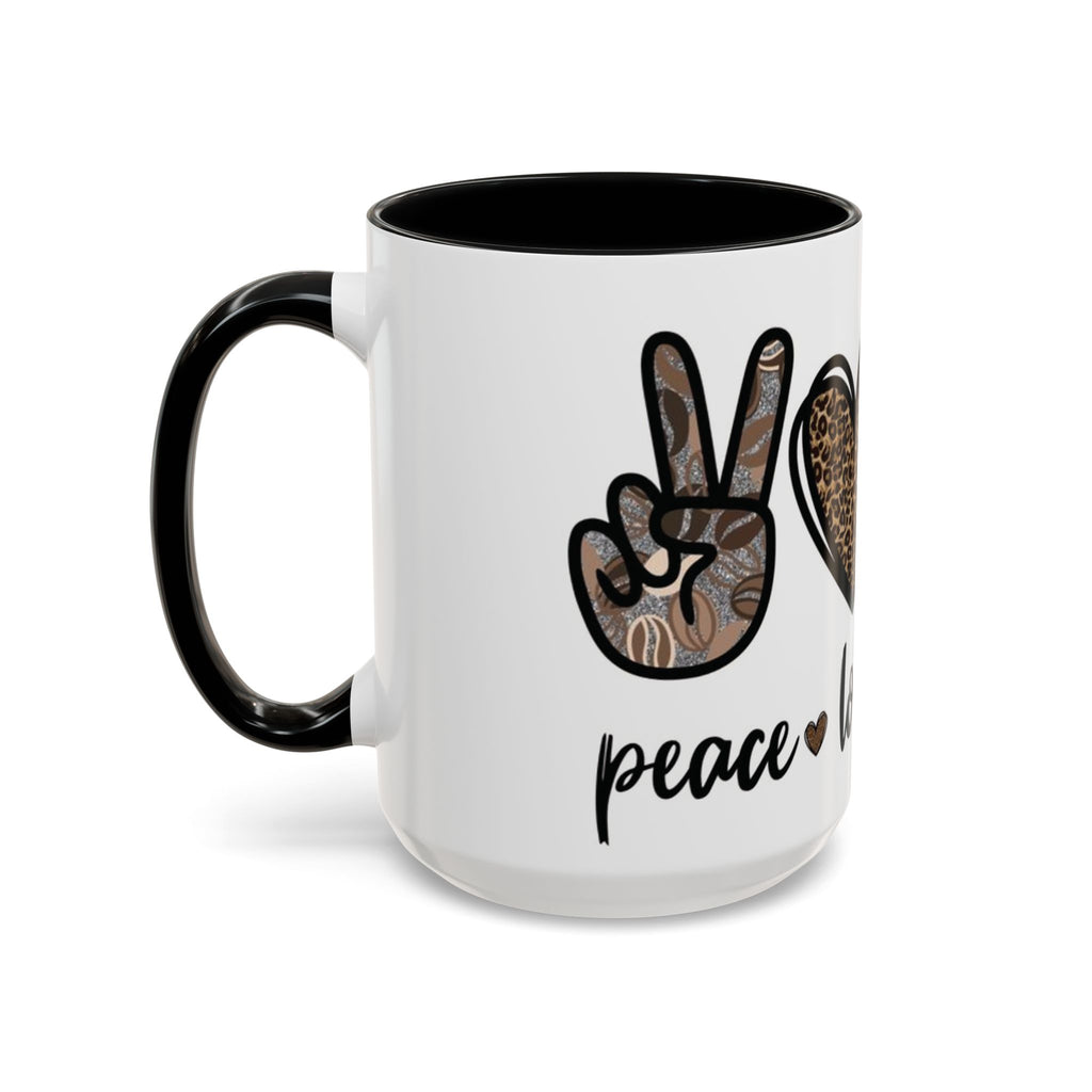 Coffee Love Accent Mug — Leopard Print Peace, Heart & Coffee Design (11/15oz)