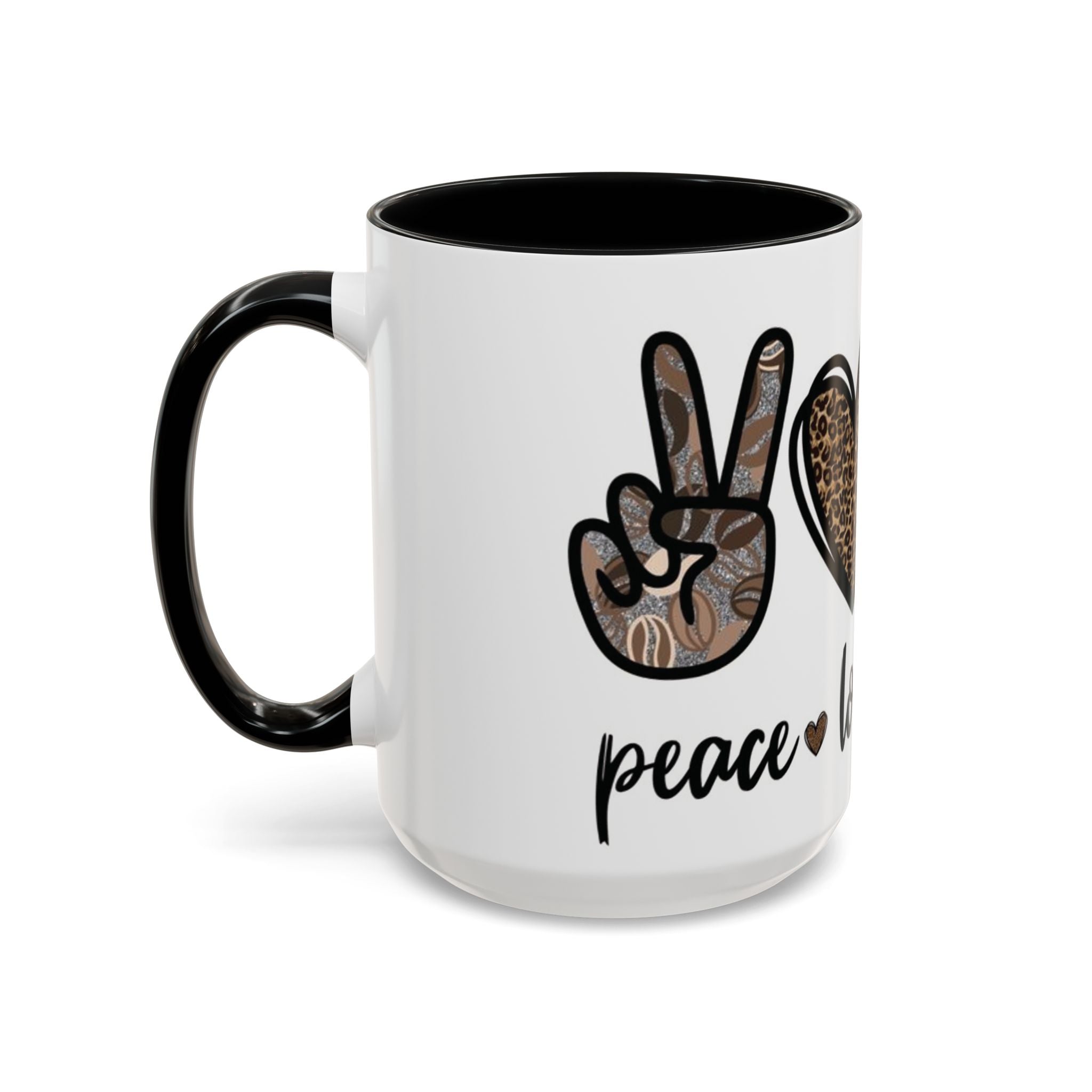 Coffee Love Accent Mug — Leopard Print Peace, Heart & Coffee Design (11/15oz)