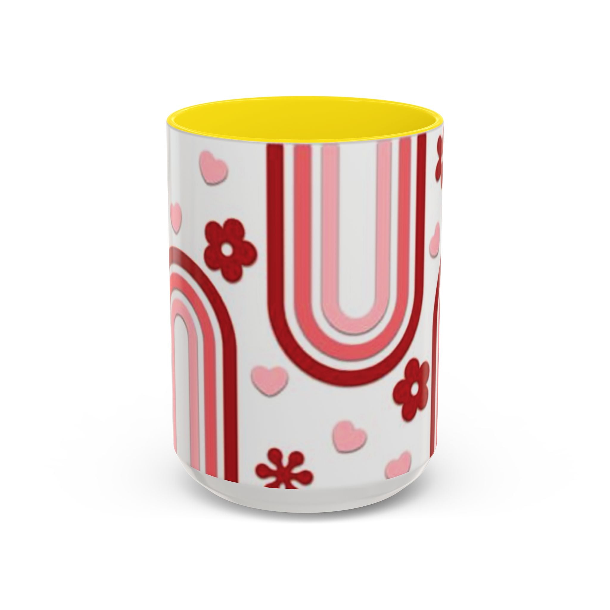 Retro Pink Rainbow Hearts and Flowers Accent Mug | 11oz or 15oz