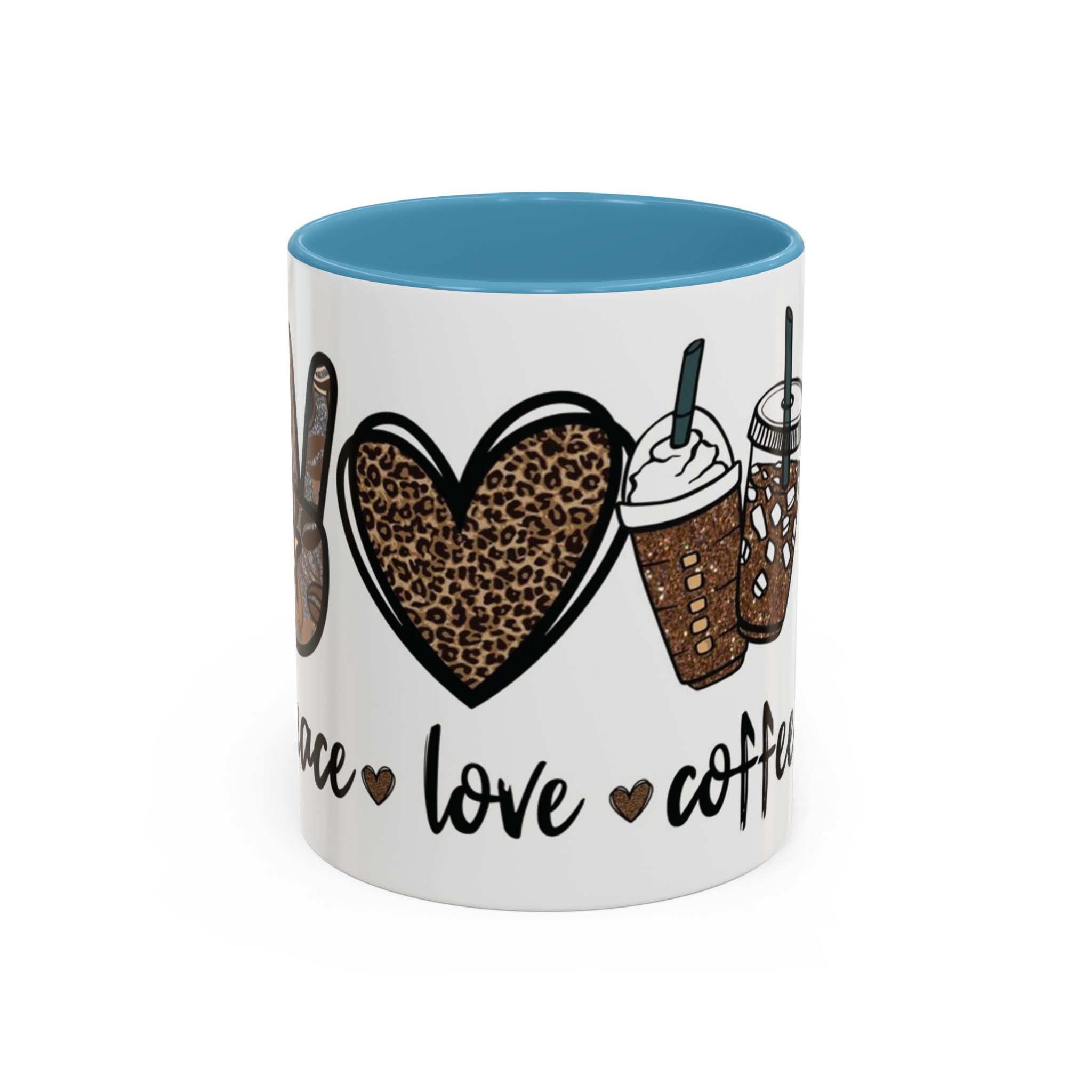 Coffee Love Accent Mug — Leopard Print Peace, Heart & Coffee Design (11/15oz)