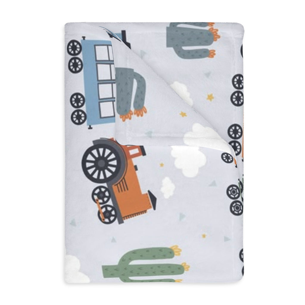 Kids Train Print Velveteen Microfiber Blanket