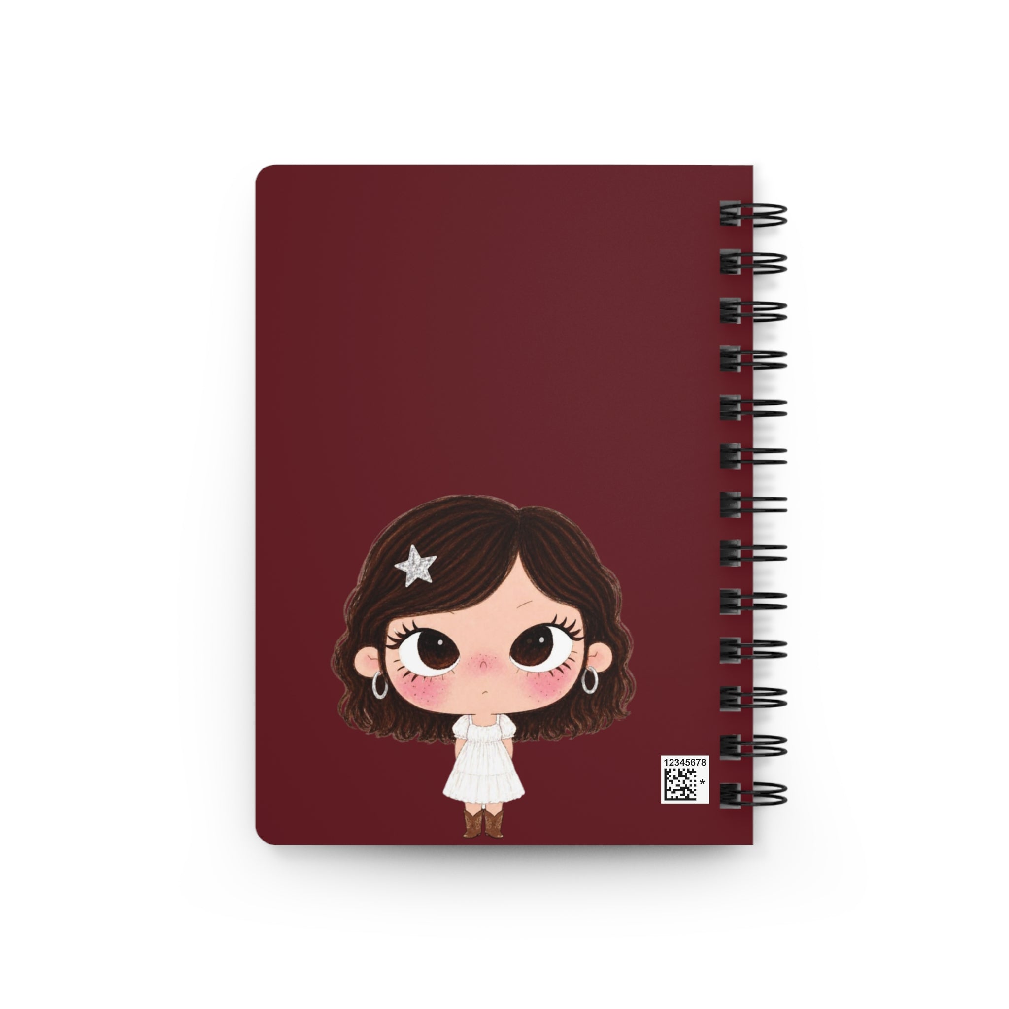 Kawaii Brown-Haired Girl Spiral Journal | Cherry Floral Pattern Spiral Journal