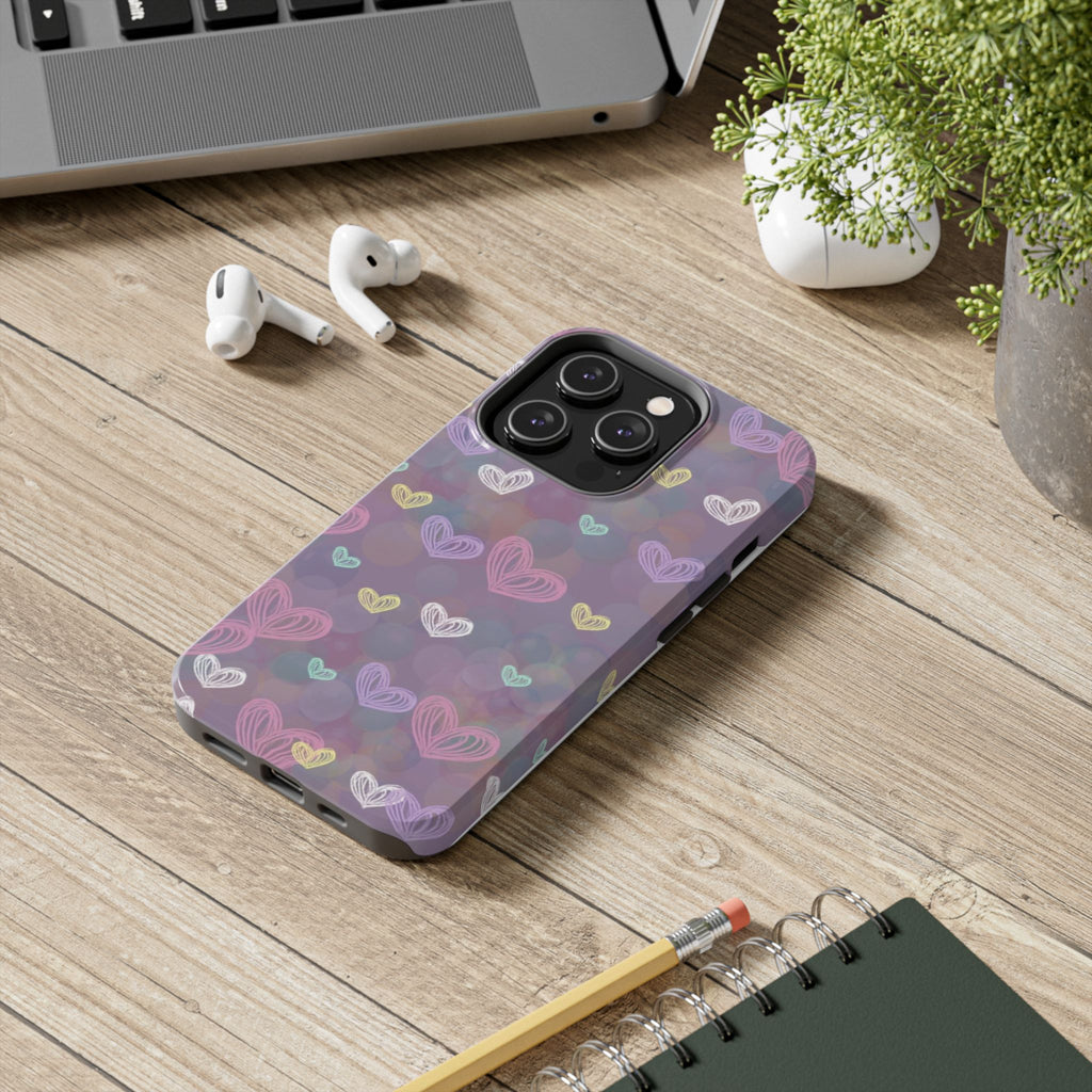 Tough Phone Case — Pastel Heart Pattern Protective Phone Cover