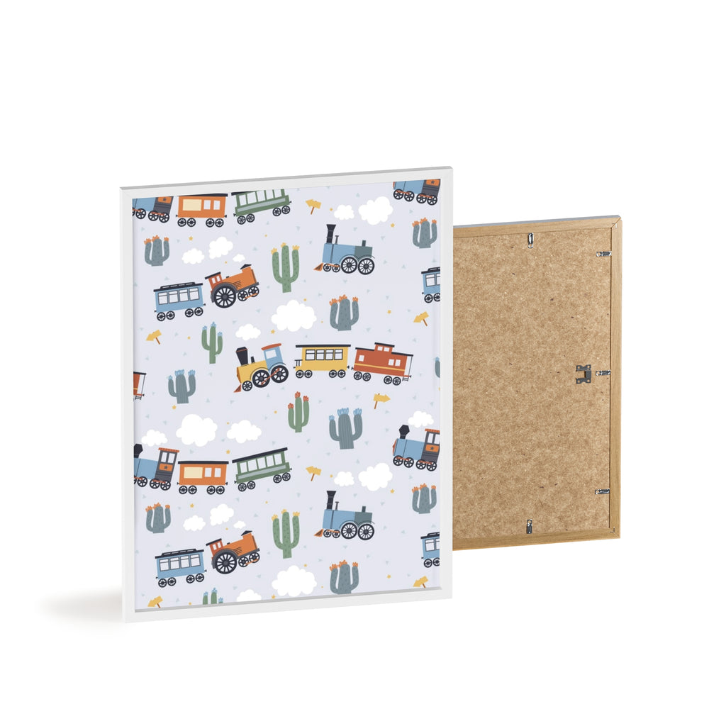 Kids' Train Poster with Wooden Frame — Nursery Wall Art, Playroom Decor