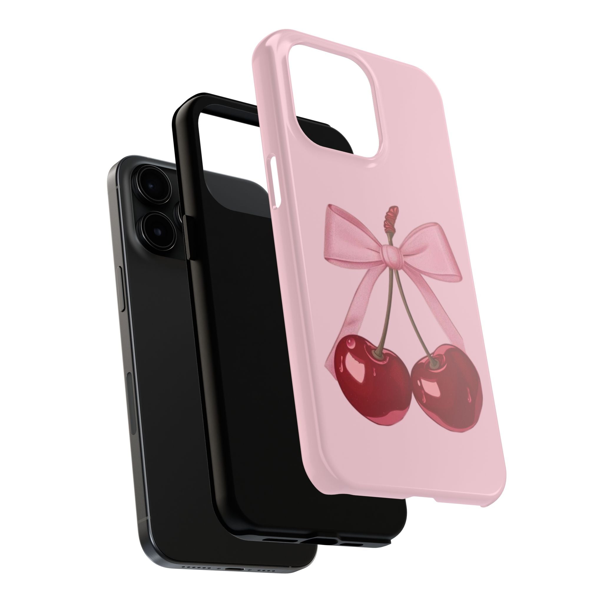 Pink Cherry Tough Phone Case — Cute Bow Cherry Protective Phone Cover