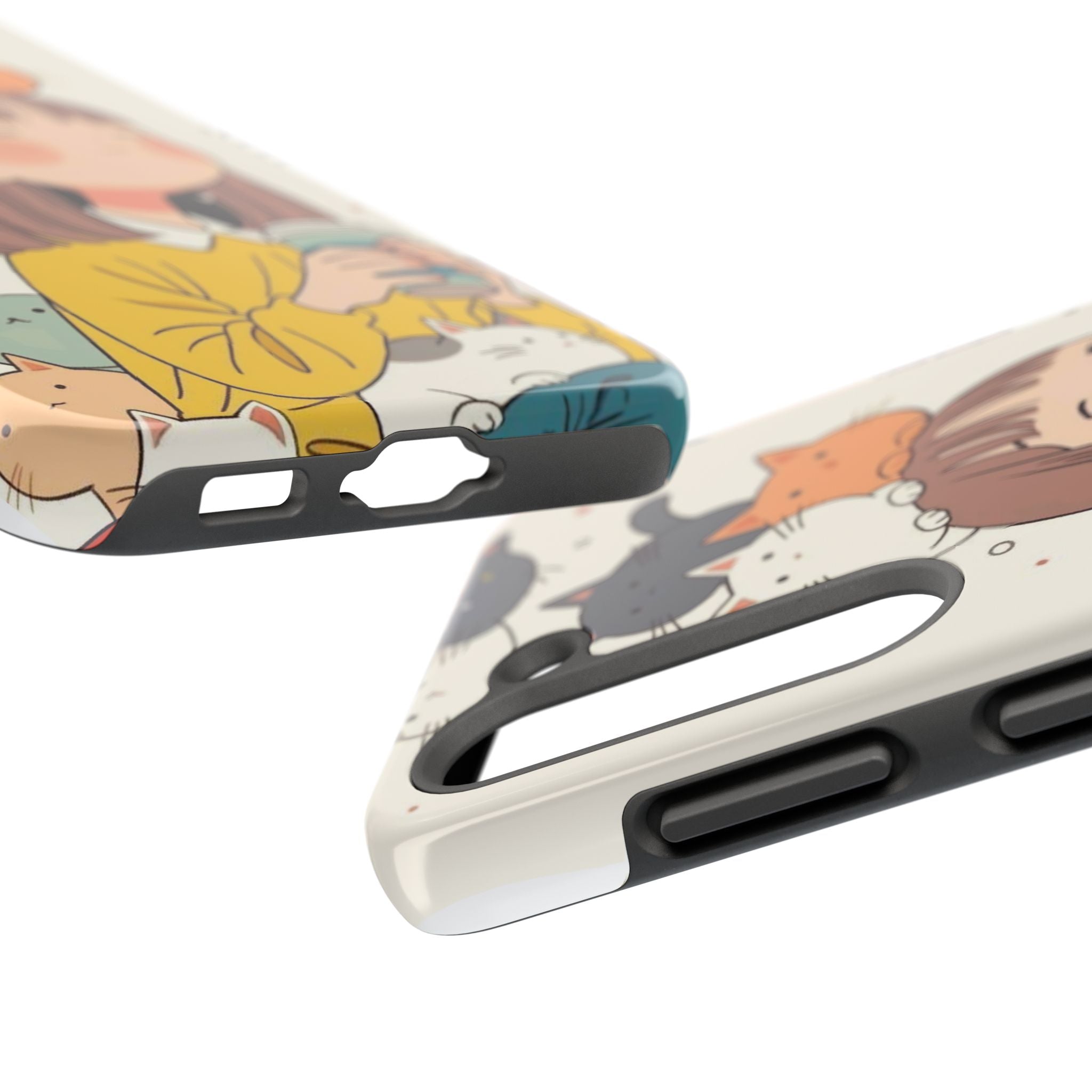 Girl with Cats Phone Case | Cute Cat Stack Illustration