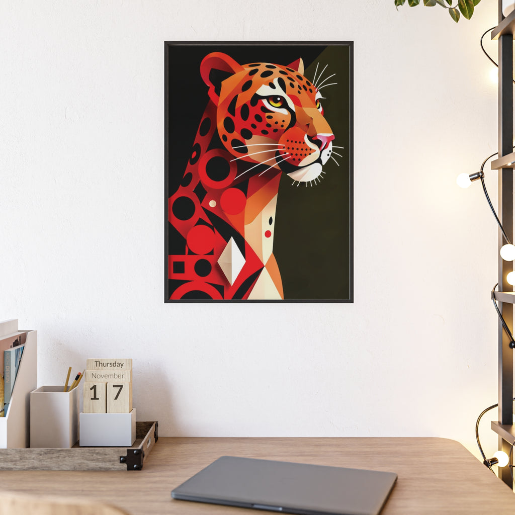 Geometric Leopard Art Poster with Wooden Frame — Bold Wildlife Wall Decor