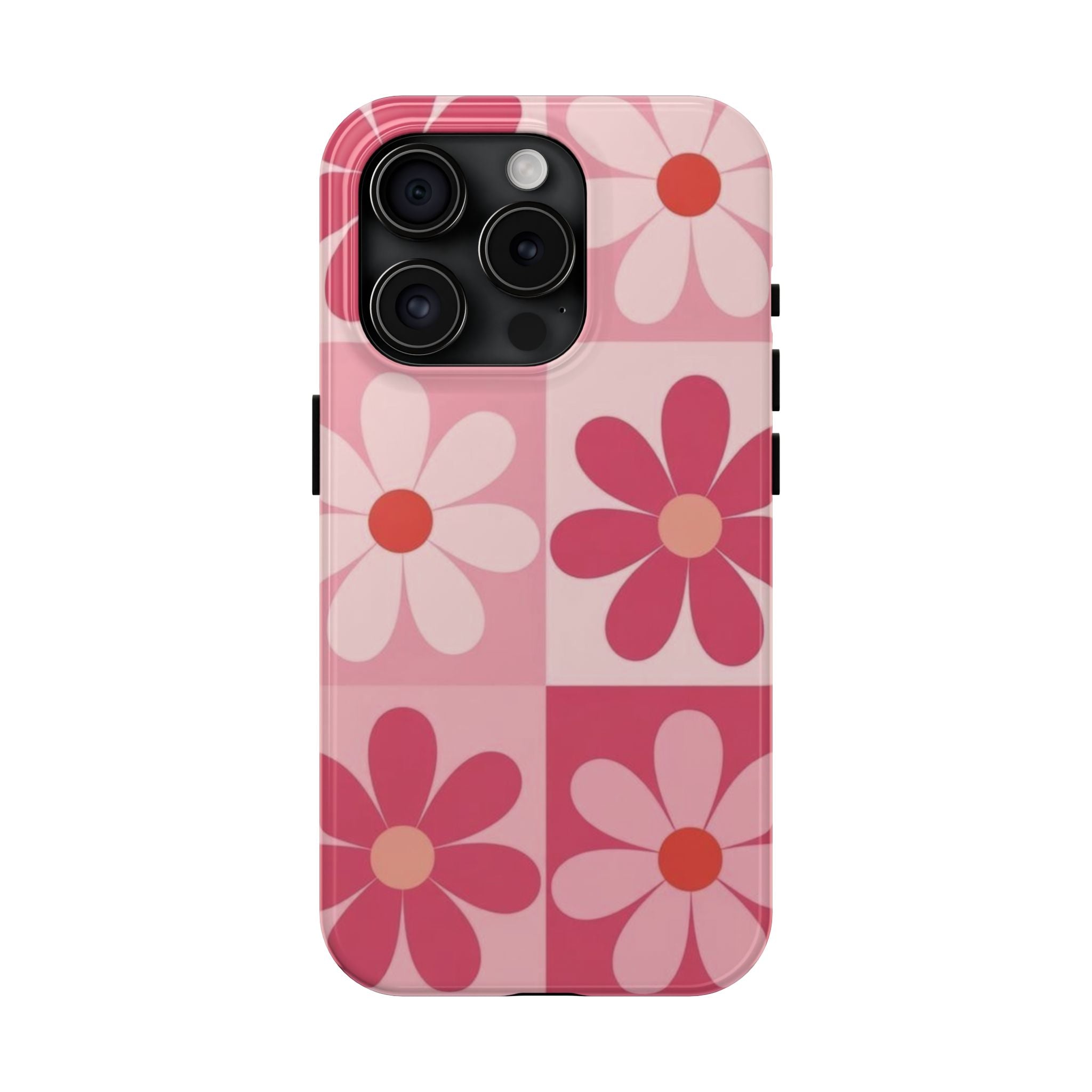 Pink Retro Daisy Phone Case — Tough Shockproof Floral iPhone Cover