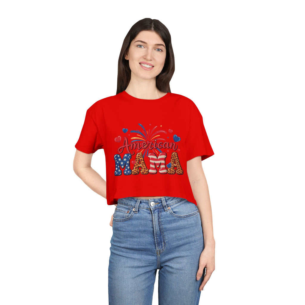 American Mama crop tee | Patriotic Fourth of July fireworks USA design