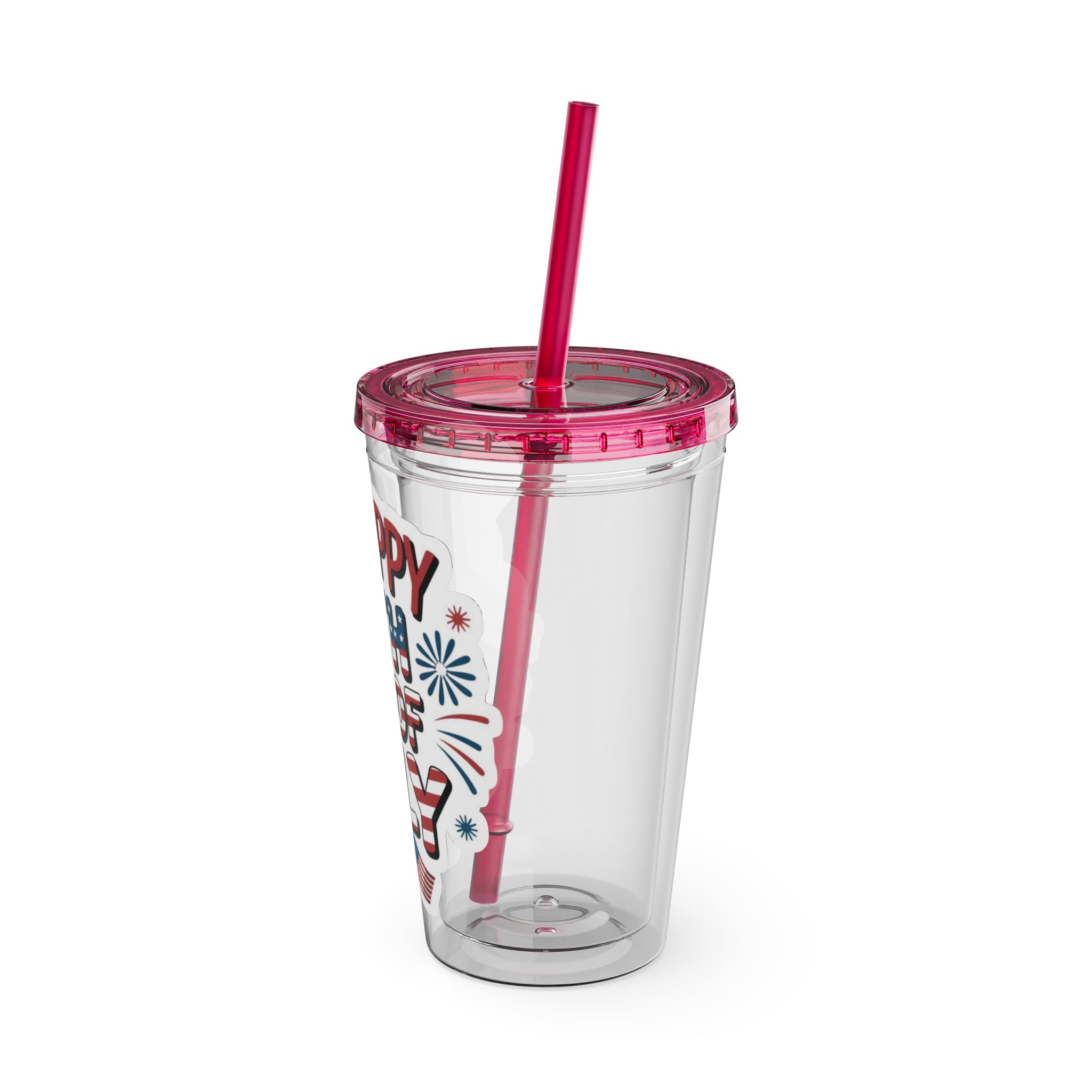 Happy 4th of July Tumbler | 16oz Straw Cup, Patriotic Fireworks Flag Design