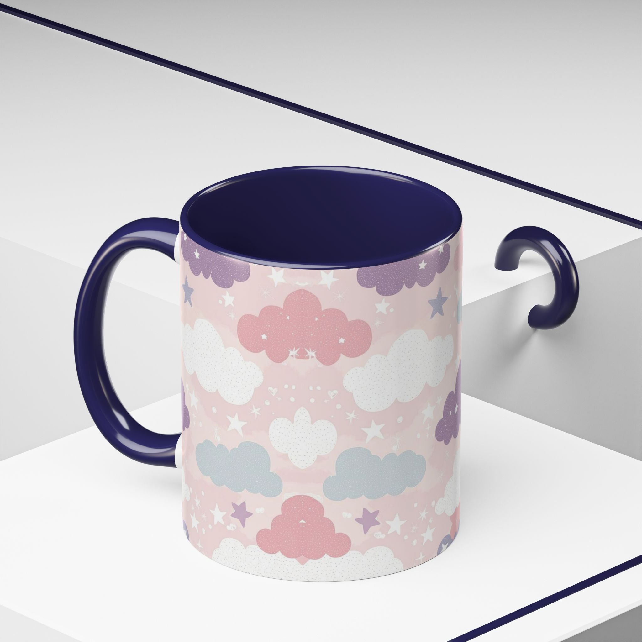 Pastel Cloud Pattern Coffee Mug | Cute Stars and Clouds Design