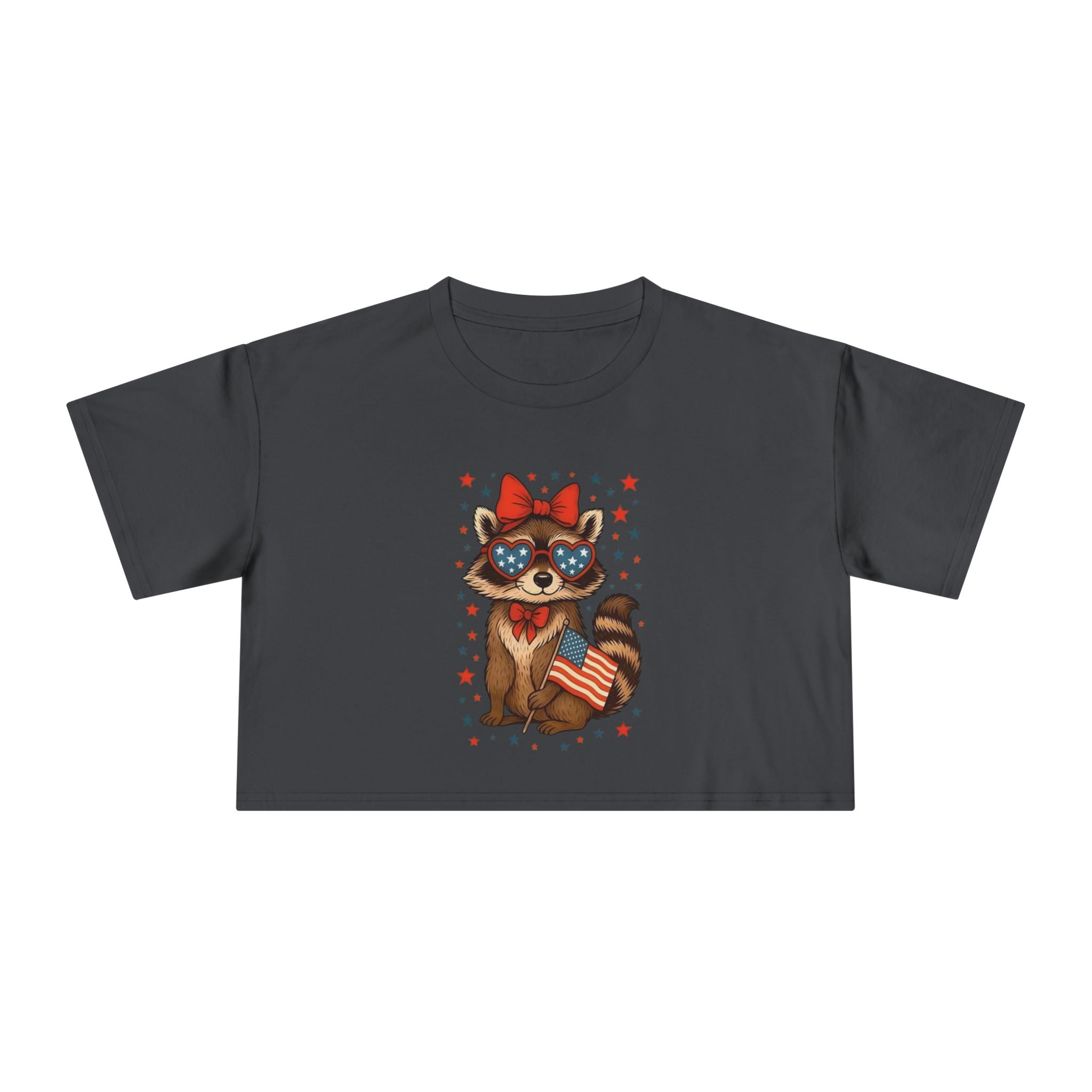Patriotic Raccoon Heart Crop Tee | 4th of July Stars & Stripes