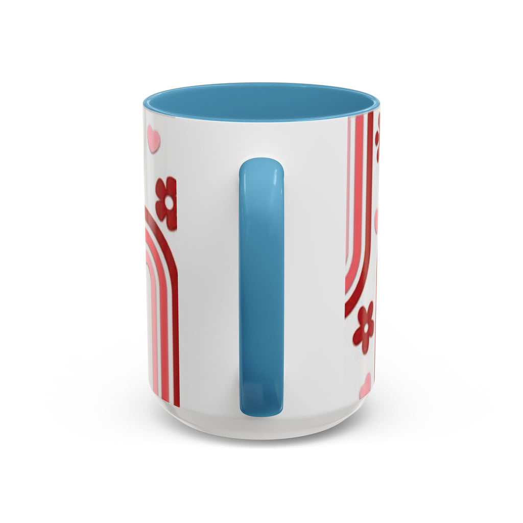 Retro Pink Rainbow Hearts and Flowers Accent Mug | 11oz or 15oz