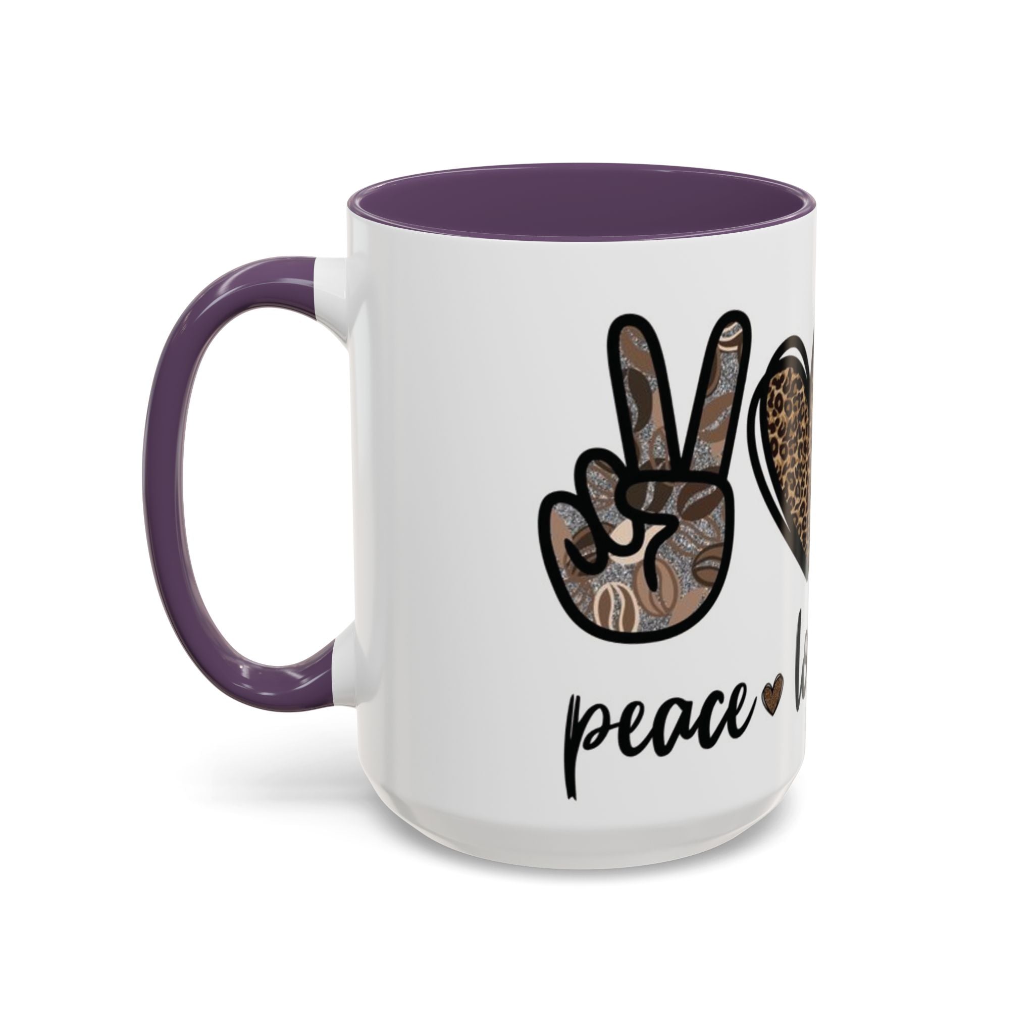 Coffee Love Accent Mug — Leopard Print Peace, Heart & Coffee Design (11/15oz)