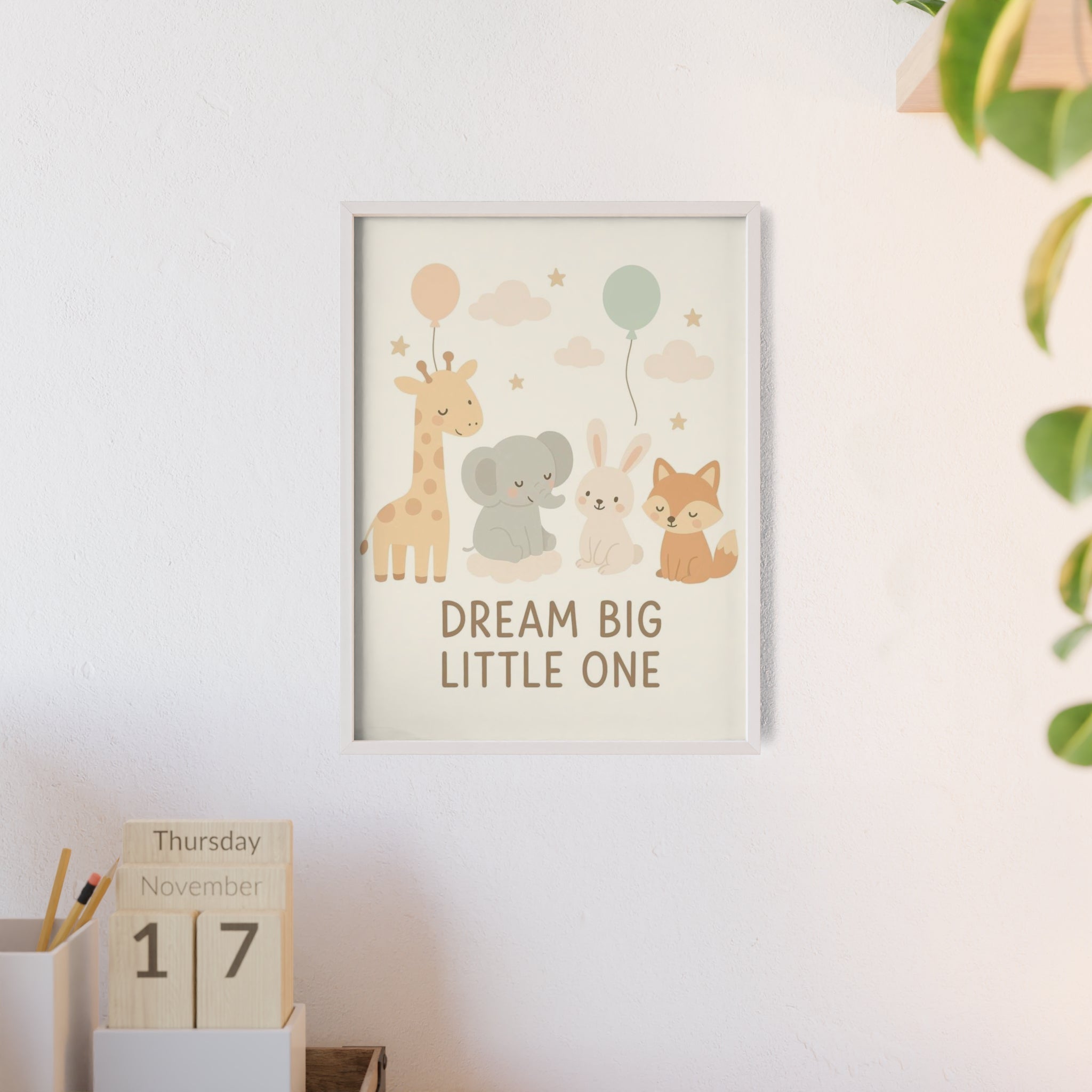 Dream Big Little One Nursery Poster — Woodland Animals Framed Wall Art