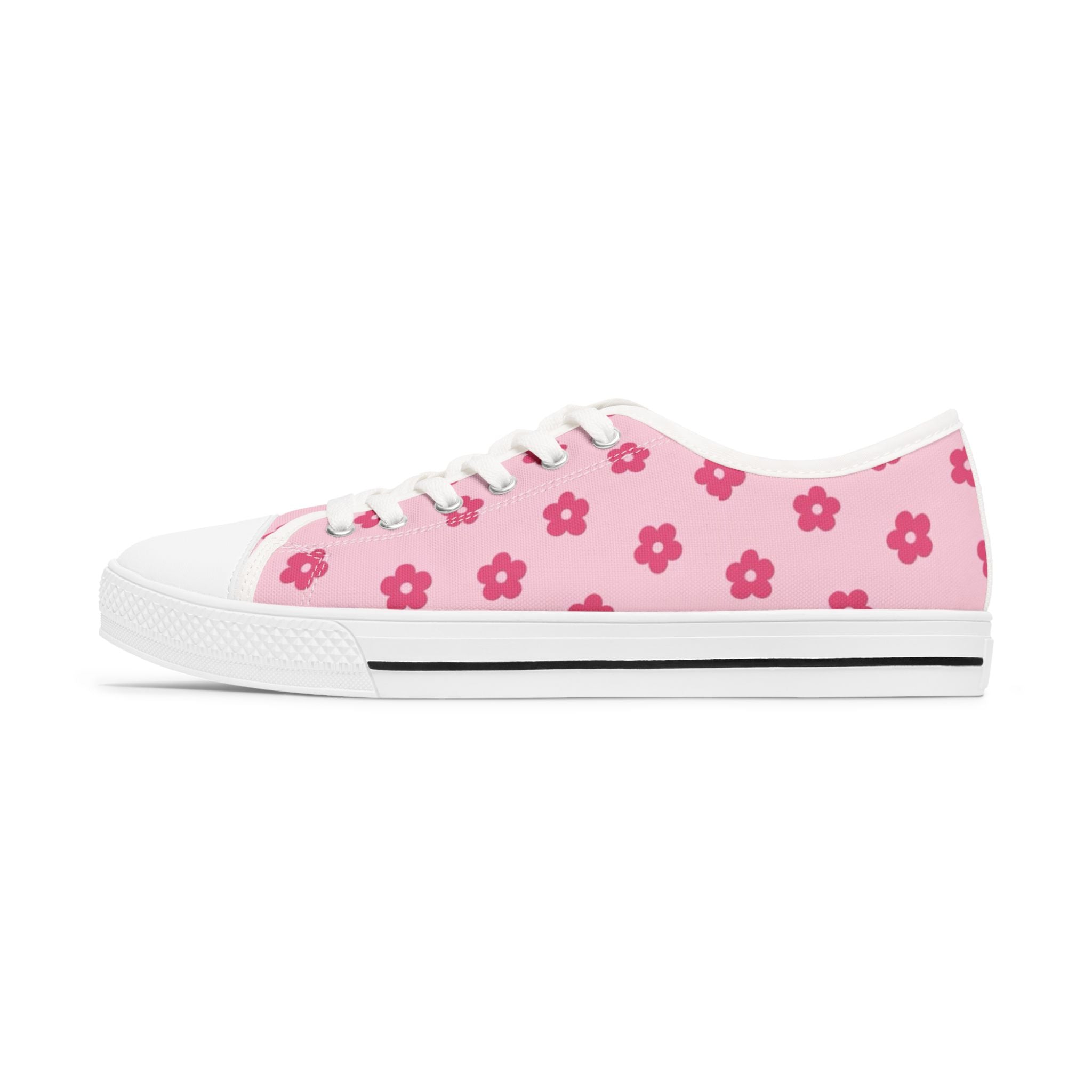 Low Top Sneakers — Pink Floral Pattern Casual Canvas Shoes for Women