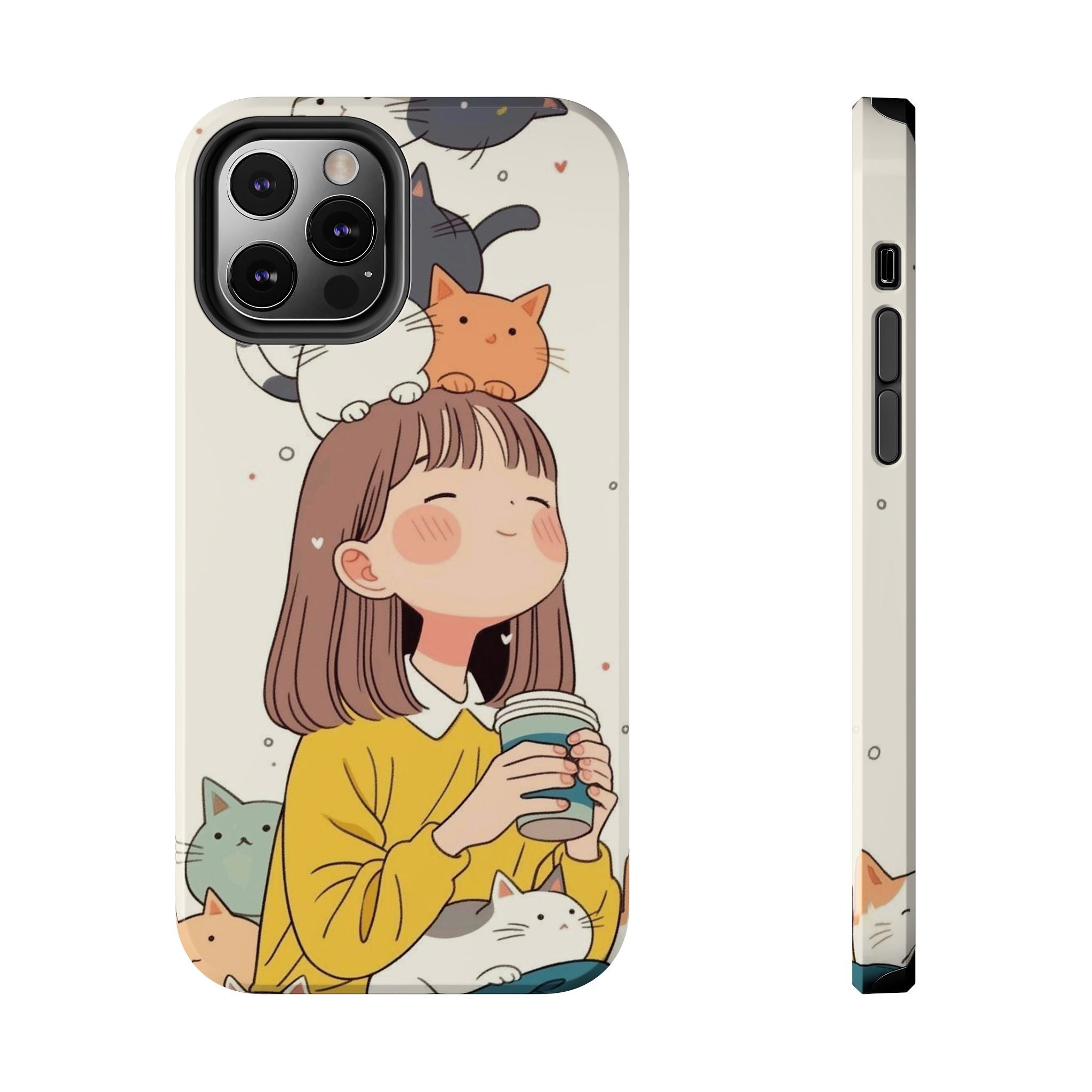 Girl with Cats Phone Case | Cute Cat Stack Illustration