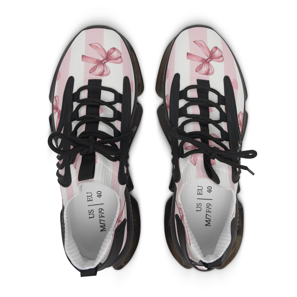 Women’s Mesh Sneakers — Pink Striped Bow Athletic Shoes