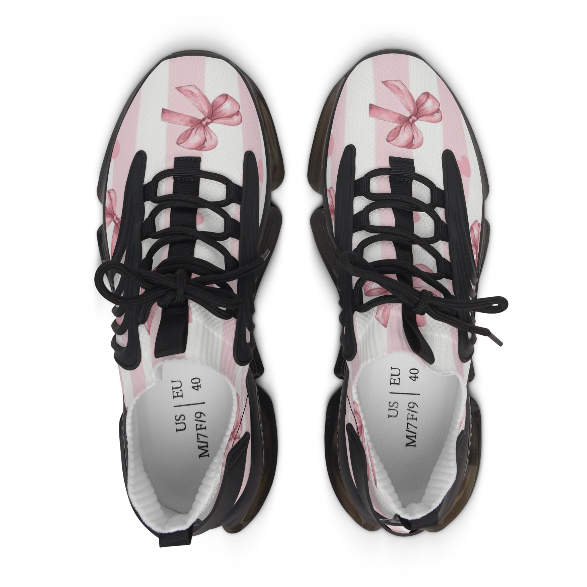 Women’s Mesh Sneakers — Pink Striped Bow Athletic Shoes