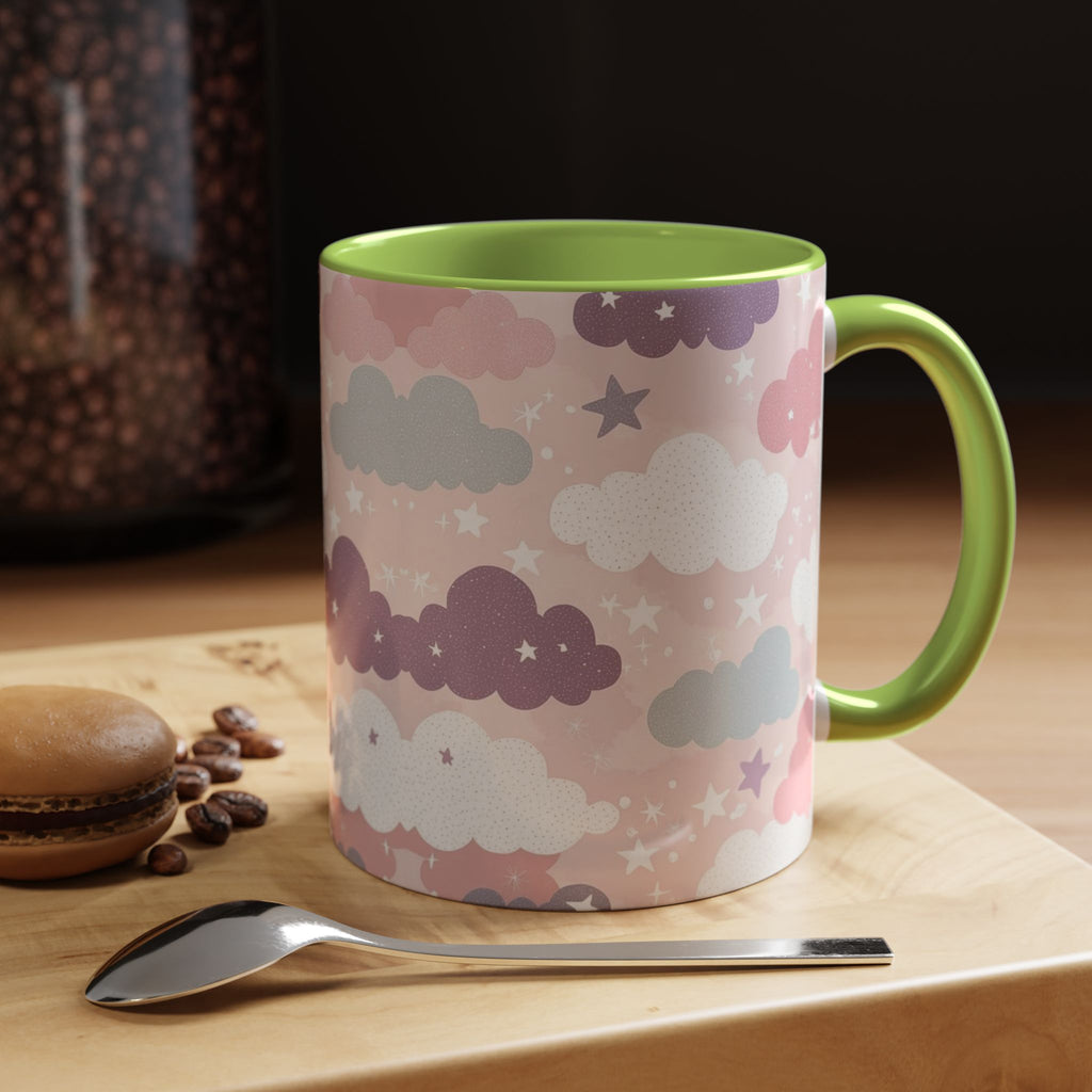 Pastel Cloud Pattern Coffee Mug | Cute Stars and Clouds Design