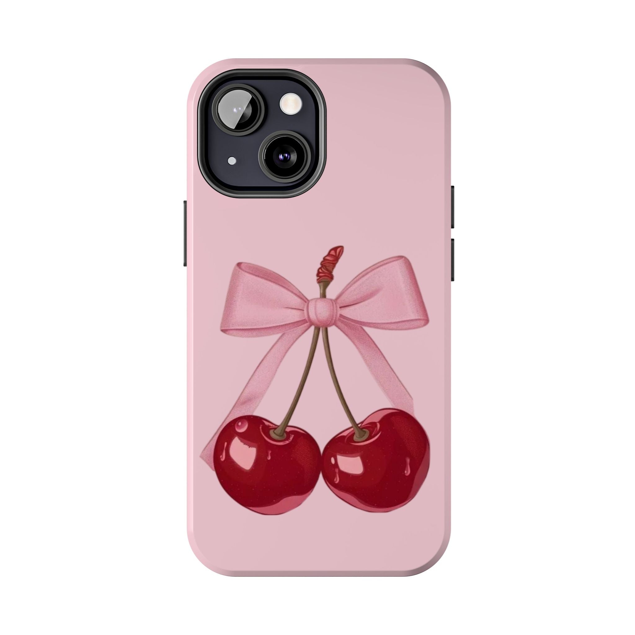 Pink Cherry Tough Phone Case — Cute Bow Cherry Protective Phone Cover