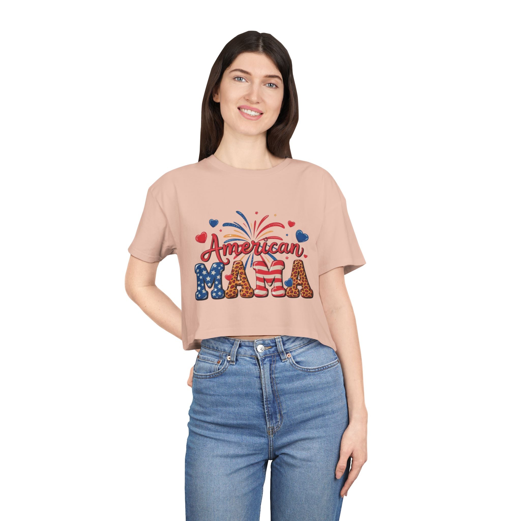 American Mama crop tee | Patriotic Fourth of July fireworks USA design
