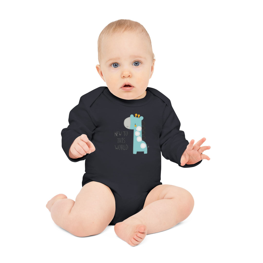 New to This World Baby Bodysuit — Organic Long-Sleeve Giraffe Baby Onesie
