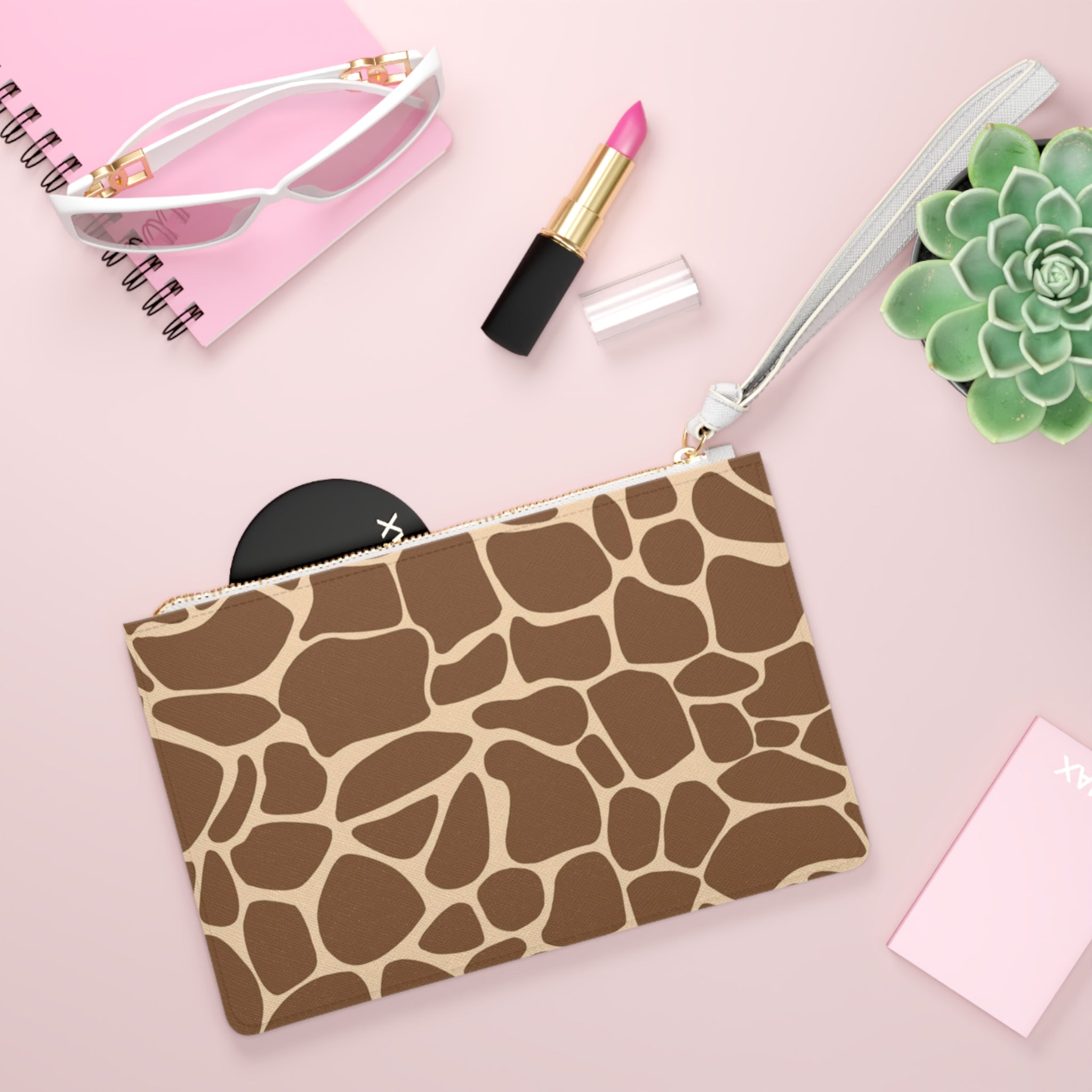 Giraffe Print Clutch Bag — Brown Safari Pattern Wristlet