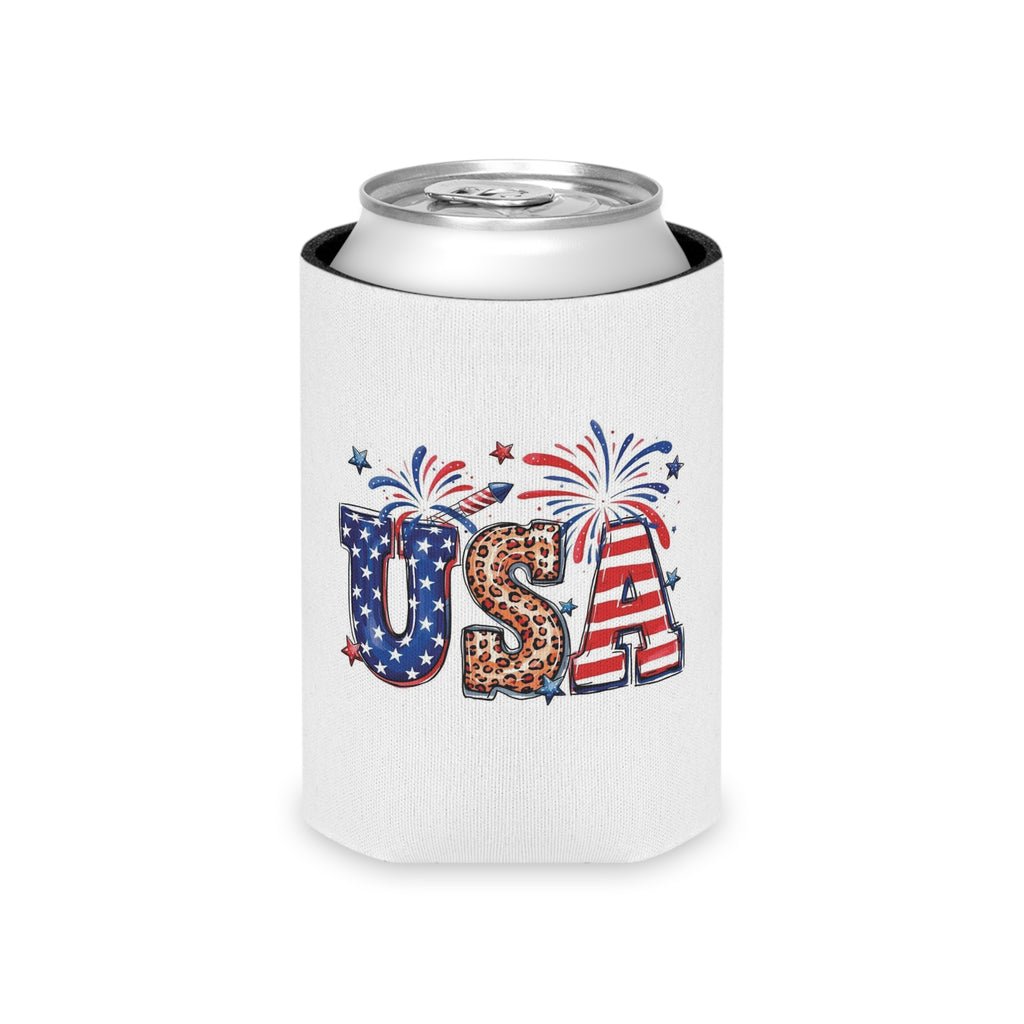 Patriotic USA Letters Can Cooler | American Flag Fireworks