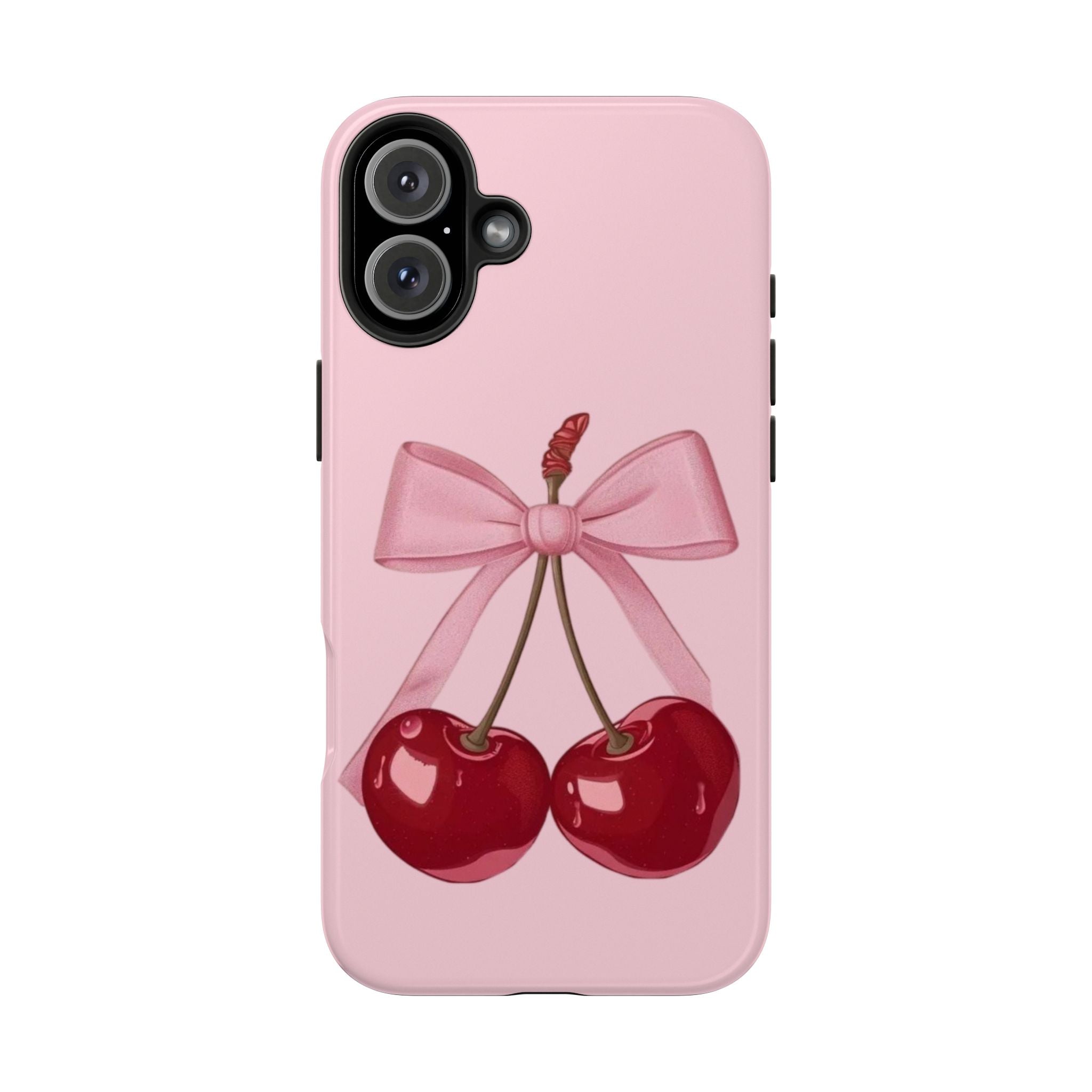 Pink Cherry Tough Phone Case — Cute Bow Cherry Protective Phone Cover