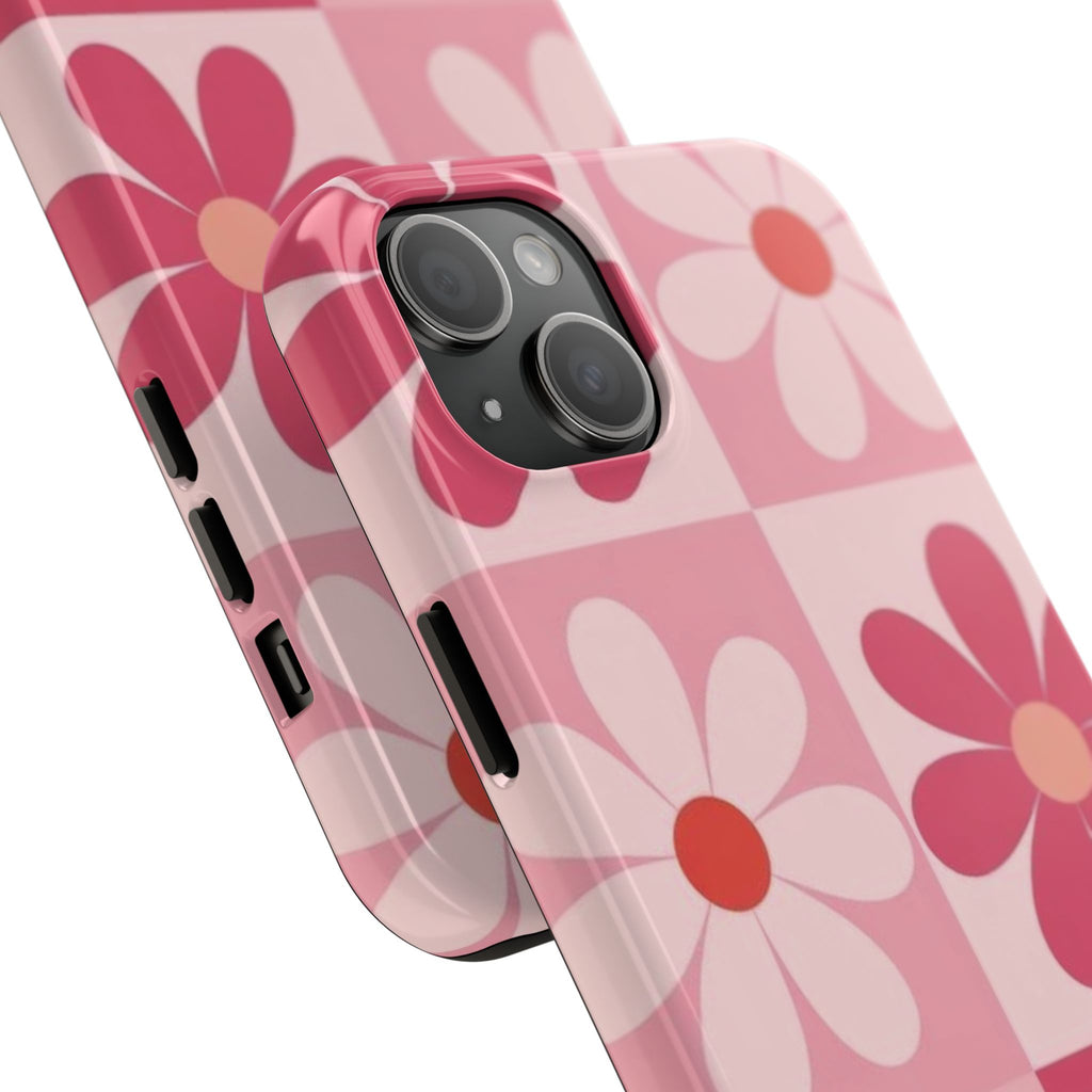 Pink Retro Daisy Phone Case — Tough Shockproof Floral iPhone Cover