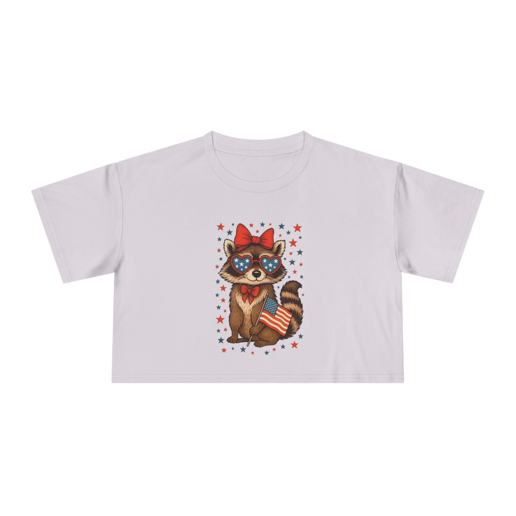 Patriotic Raccoon Heart Crop Tee | 4th of July Stars & Stripes